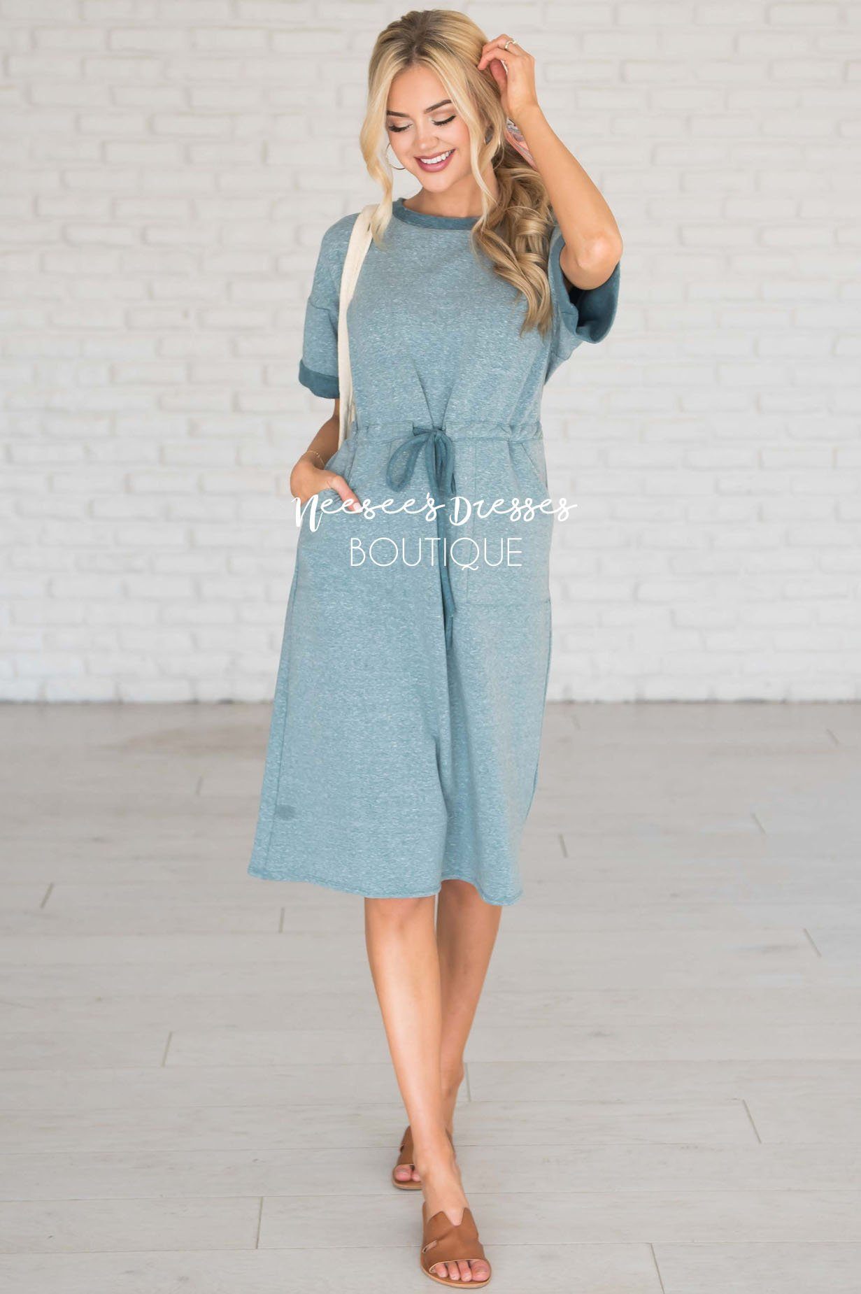 Teal Dress Modest Dresses vendor-unknown