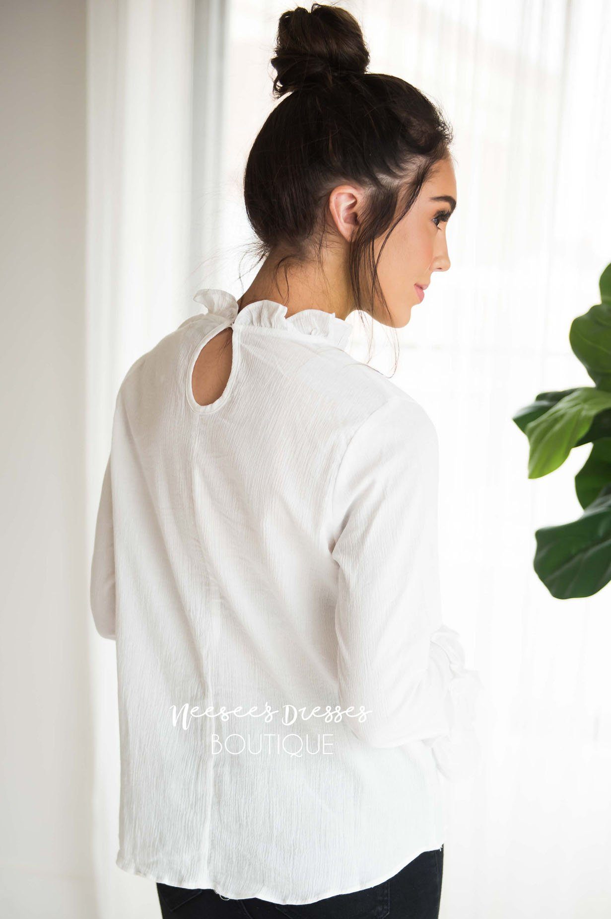 Keep It Simple Ruffled Mock Neck Top Modest Dresses vendor-unknown