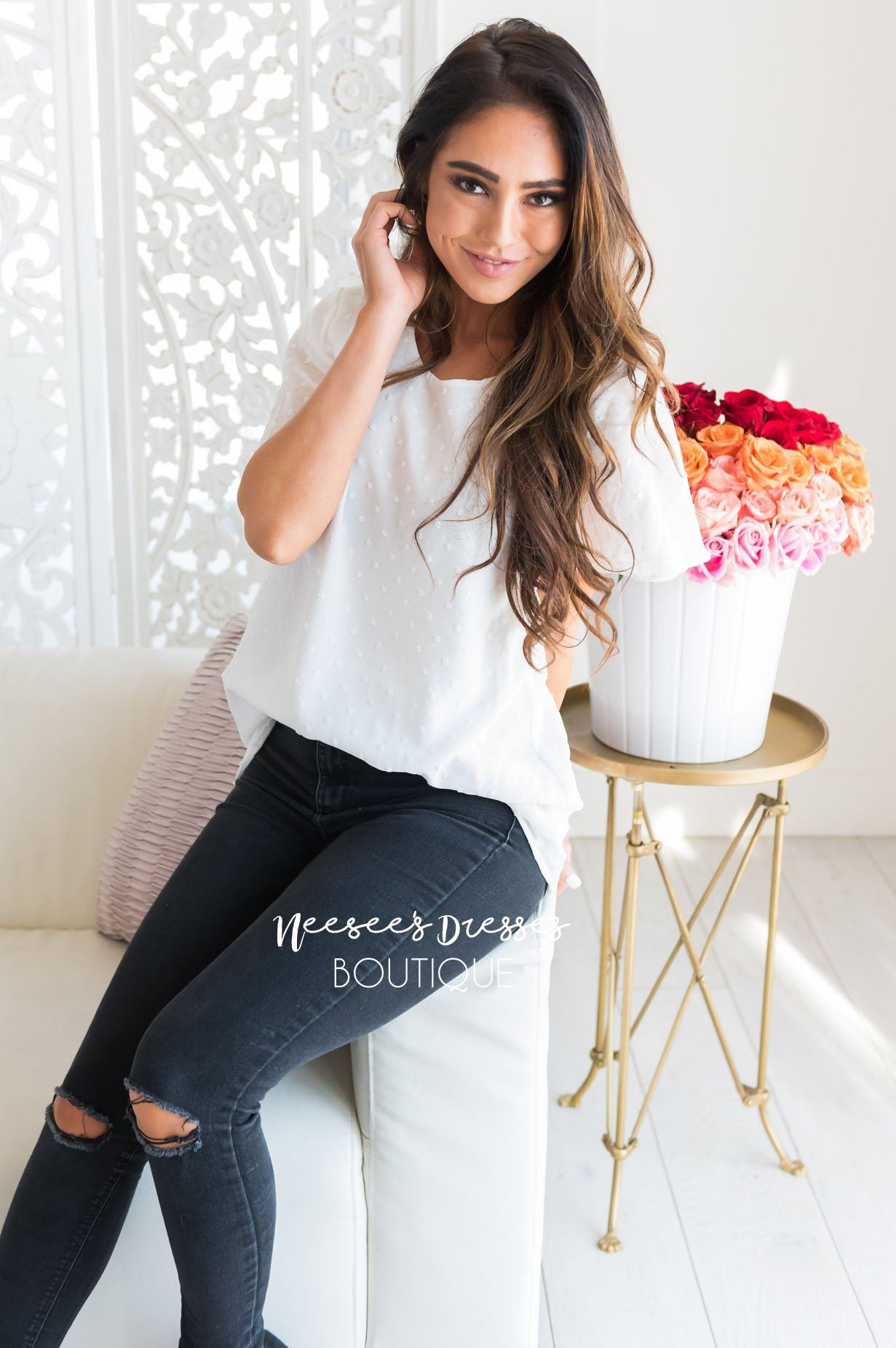 Gorgeous Swiss Dot Blouse Tops vendor-unknown