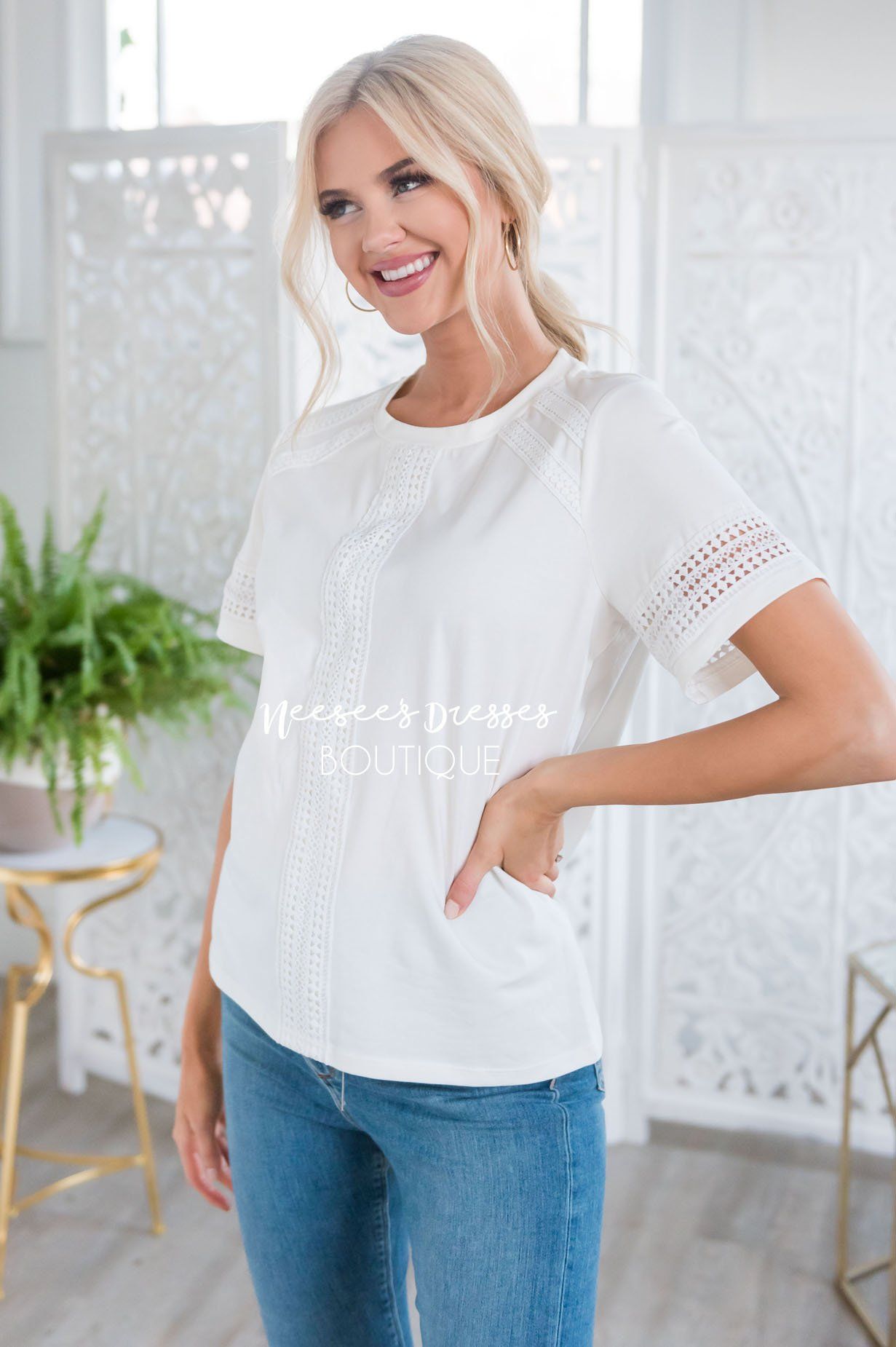 Charming Crochet Detail Blouse Tops vendor-unknown