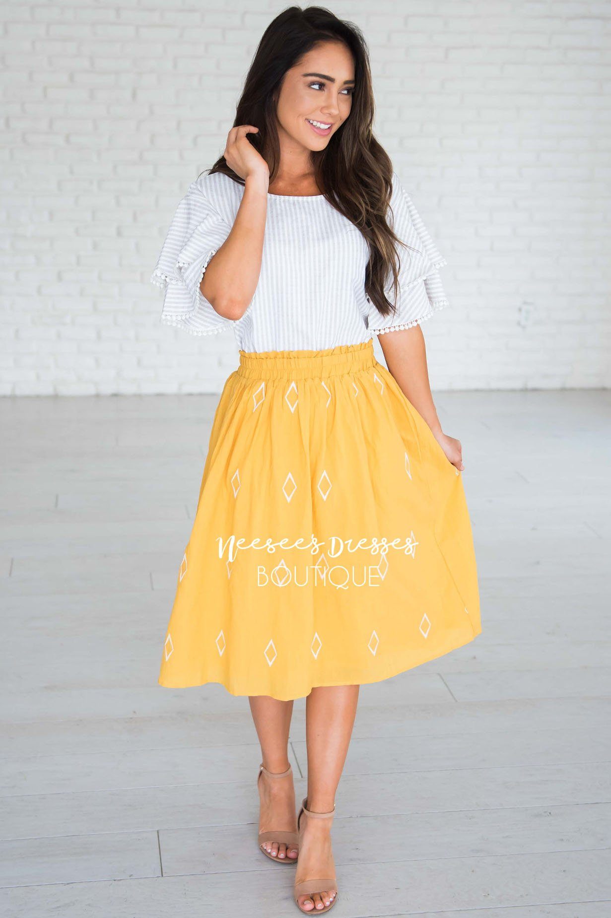 Diamond Print Smocked Waist Skirt Skirts vendor-unknown