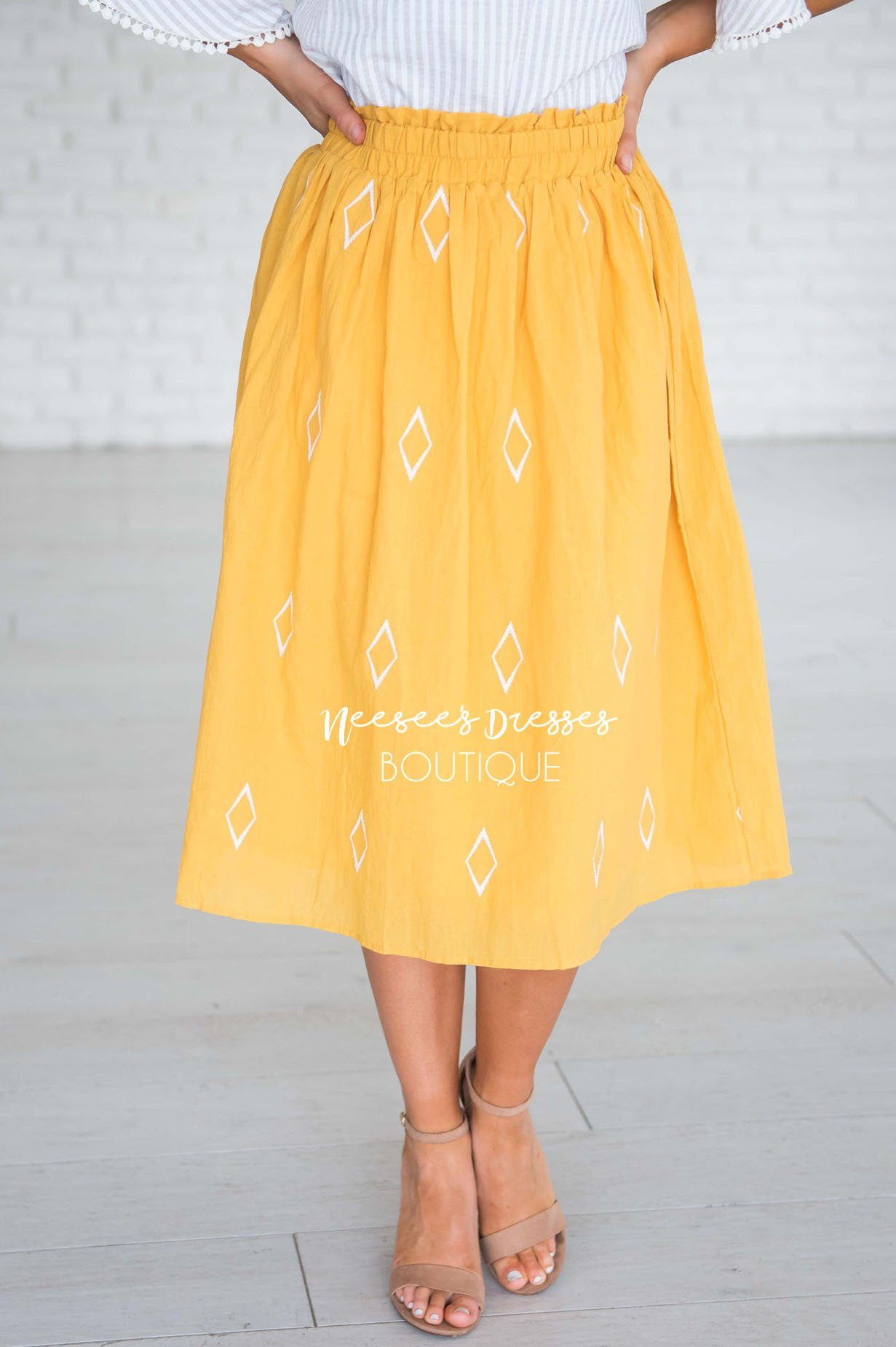 Diamond Print Smocked Waist Skirt Skirts vendor-unknown