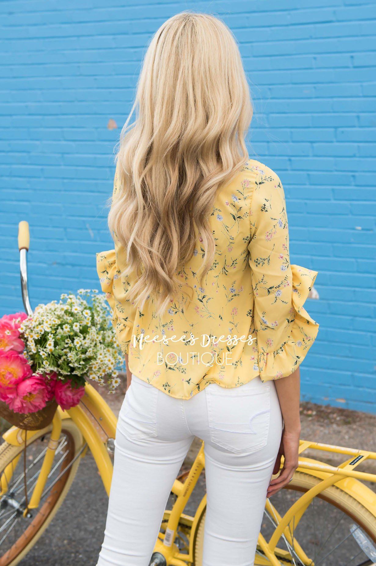 New Adventures Ruffle Sleeve Top Modest Dresses vendor-unknown