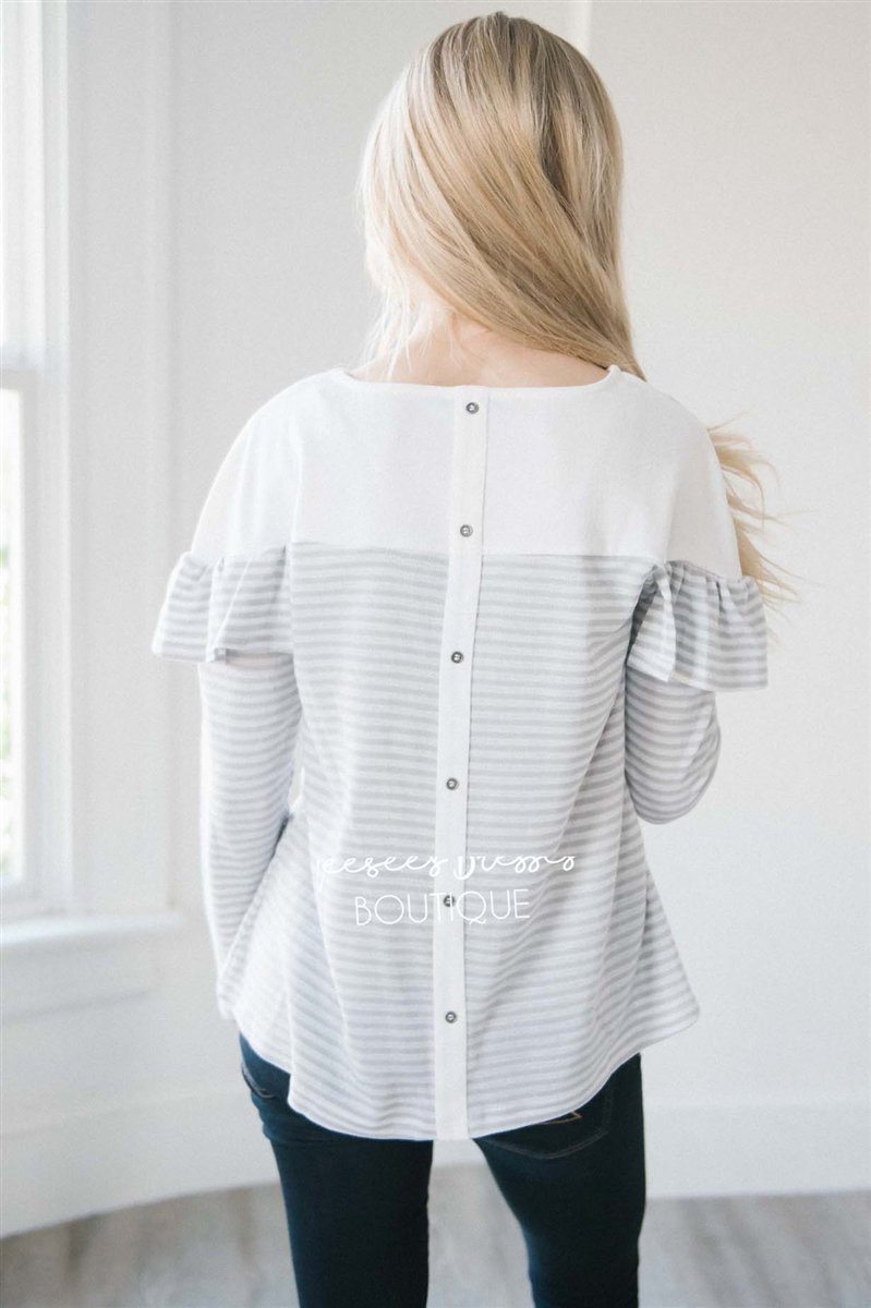 Striped Ruffle Button Back Top NEW vendor-unknown