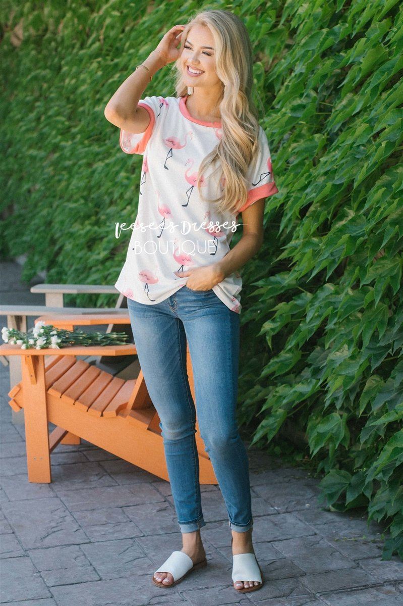 Bright Pink Flamingo Top Tops vendor-unknown