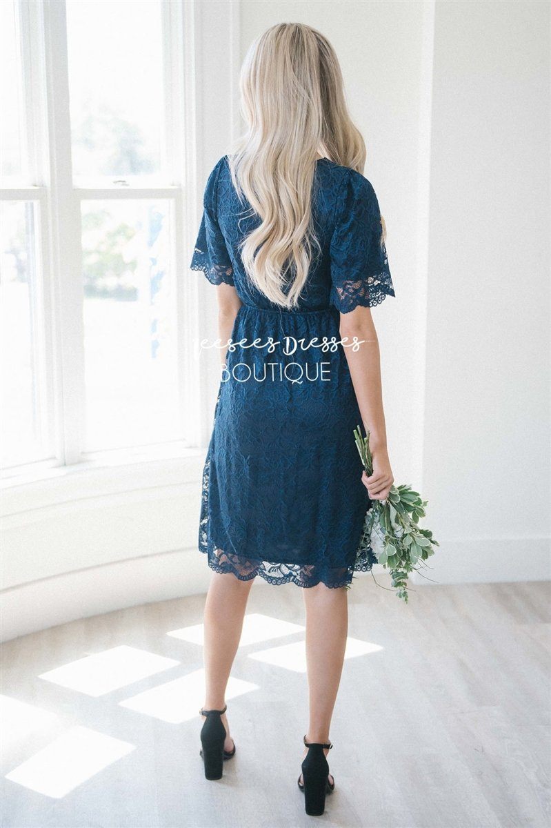 Navy Scallop Lace Dress Modest Dresses vendor-unknown