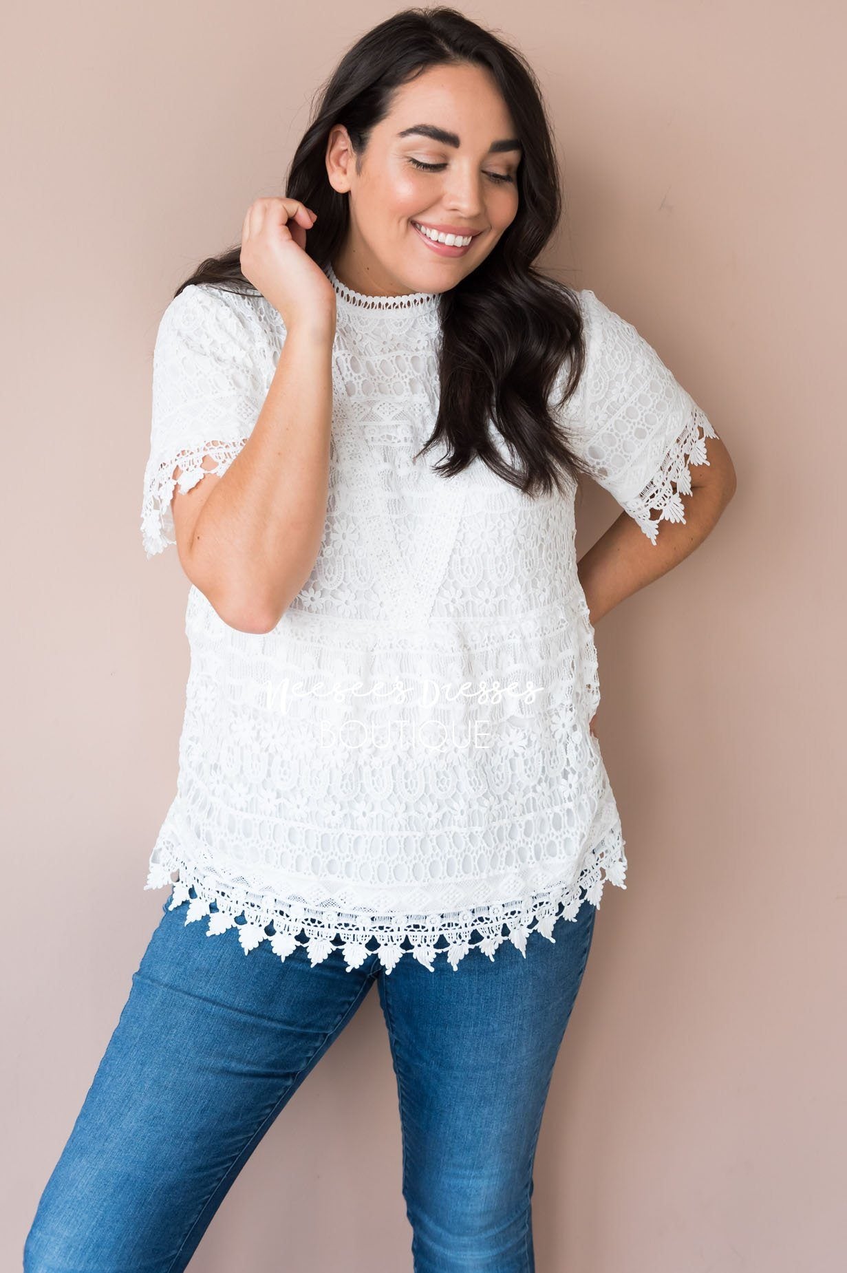 A Lot of Lace Modest Blouse Tops vendor-unknown