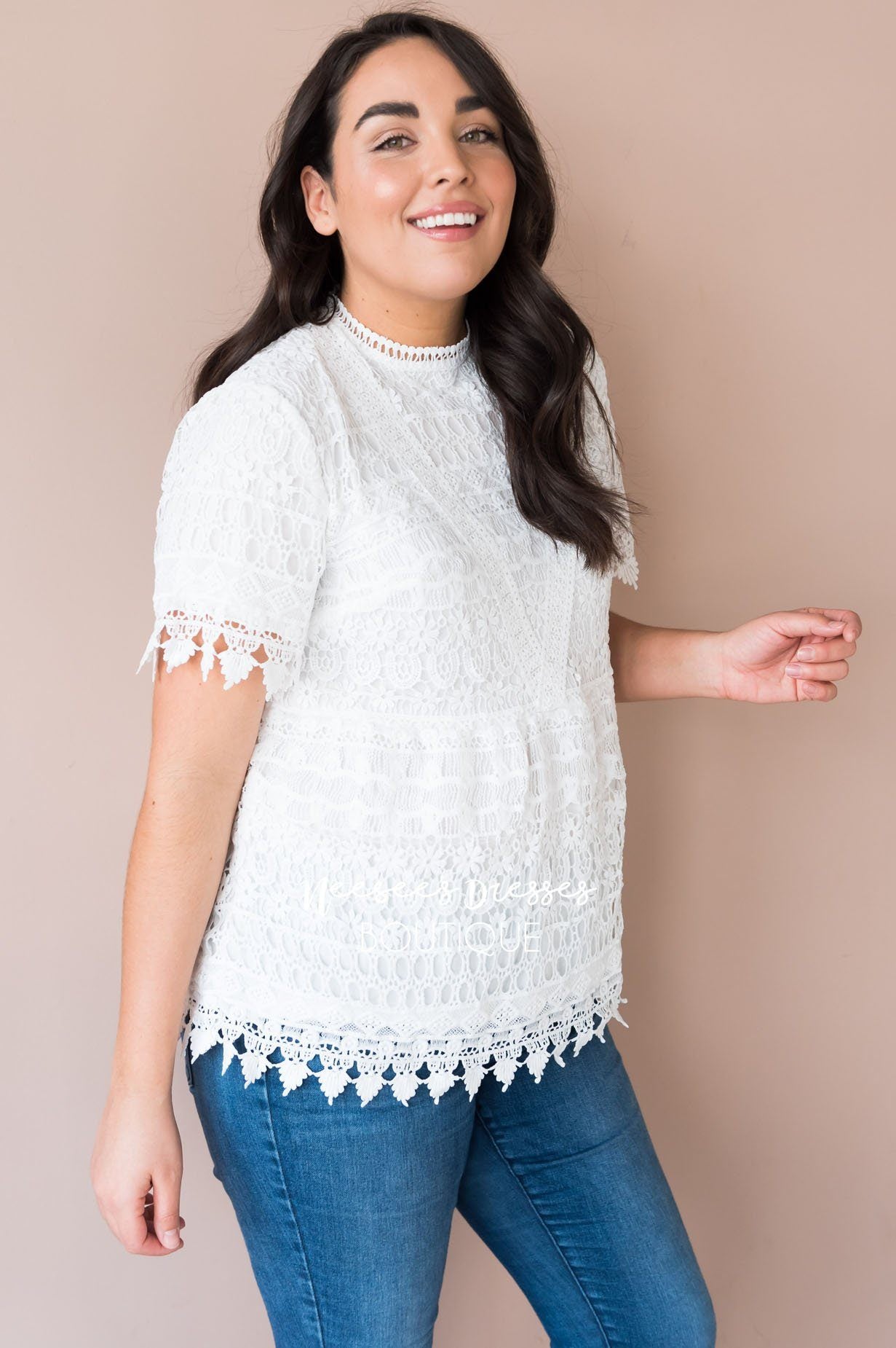 A Lot of Lace Modest Blouse Tops vendor-unknown