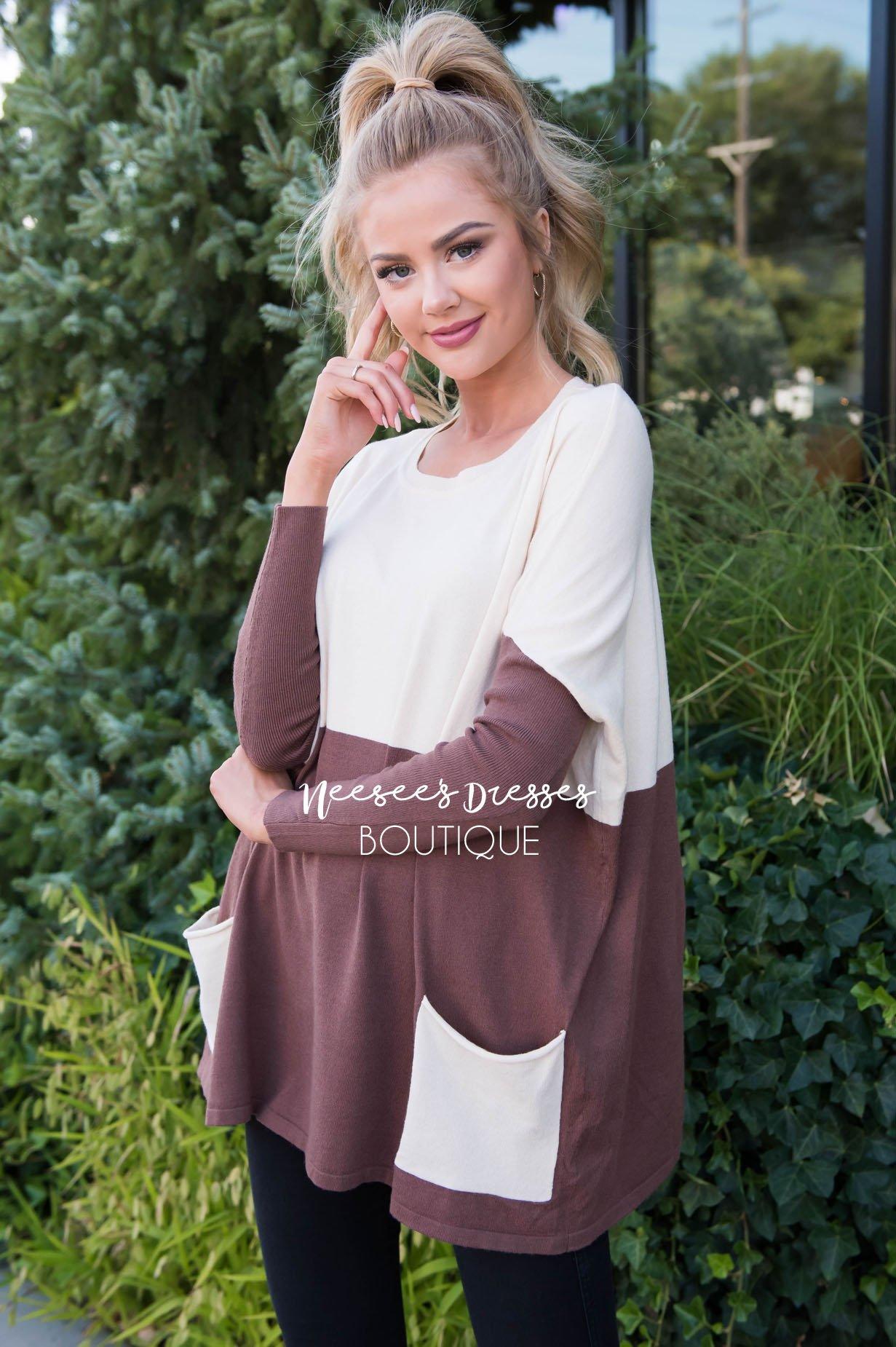 A Walk in the Park Block Sweater Modest Dresses vendor-unknown
