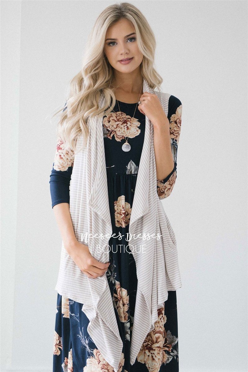 Striped Pocket Vest Tops vendor-unknown