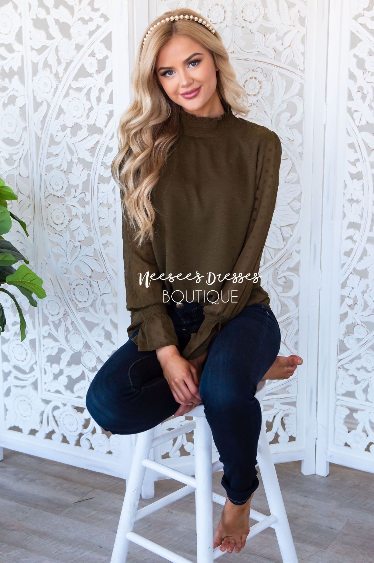 Admired Swiss Dot Blouse Tops vendor-unknown