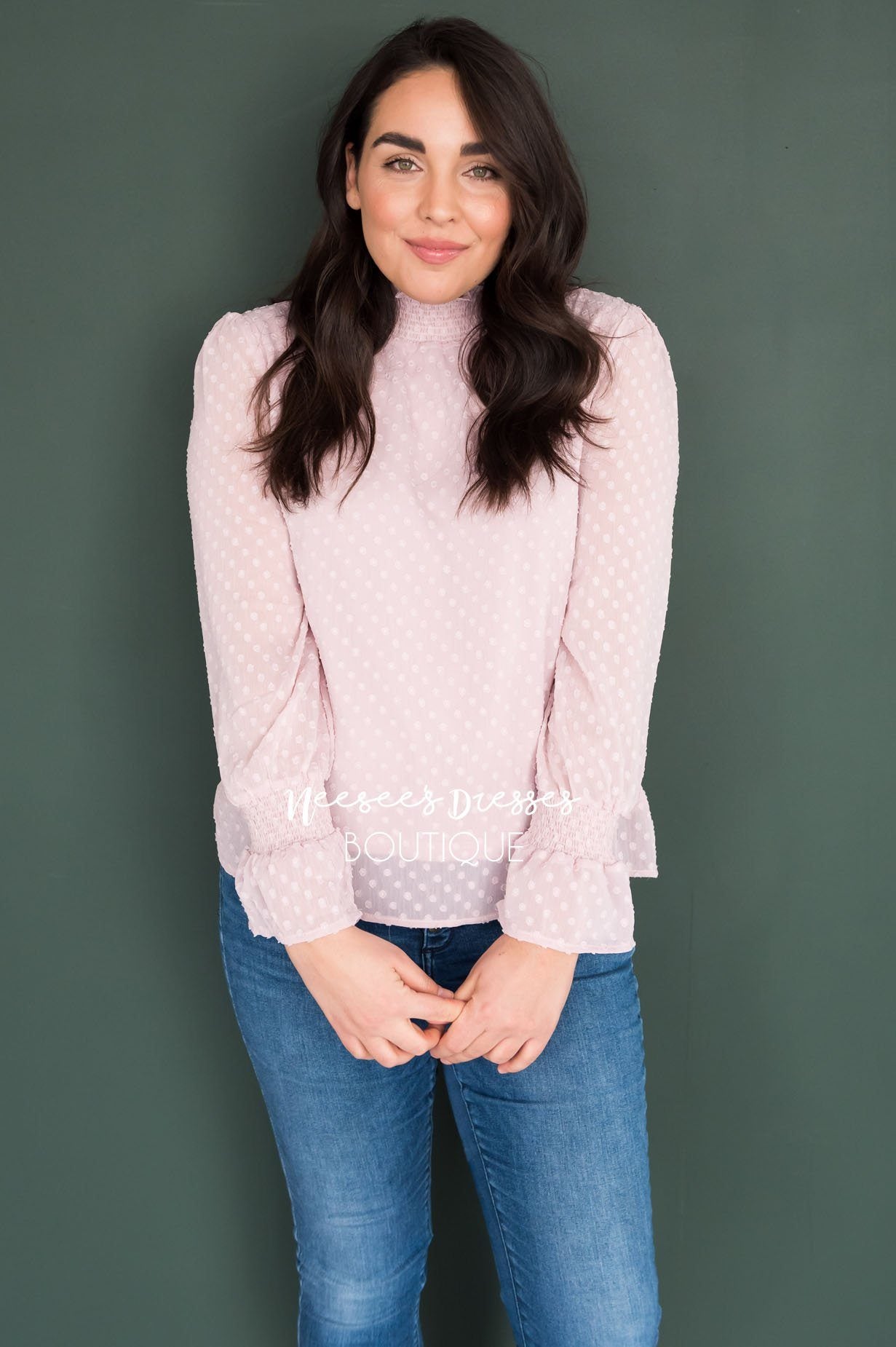 Admired Swiss Dot Modest Blouse Tops vendor-unknown