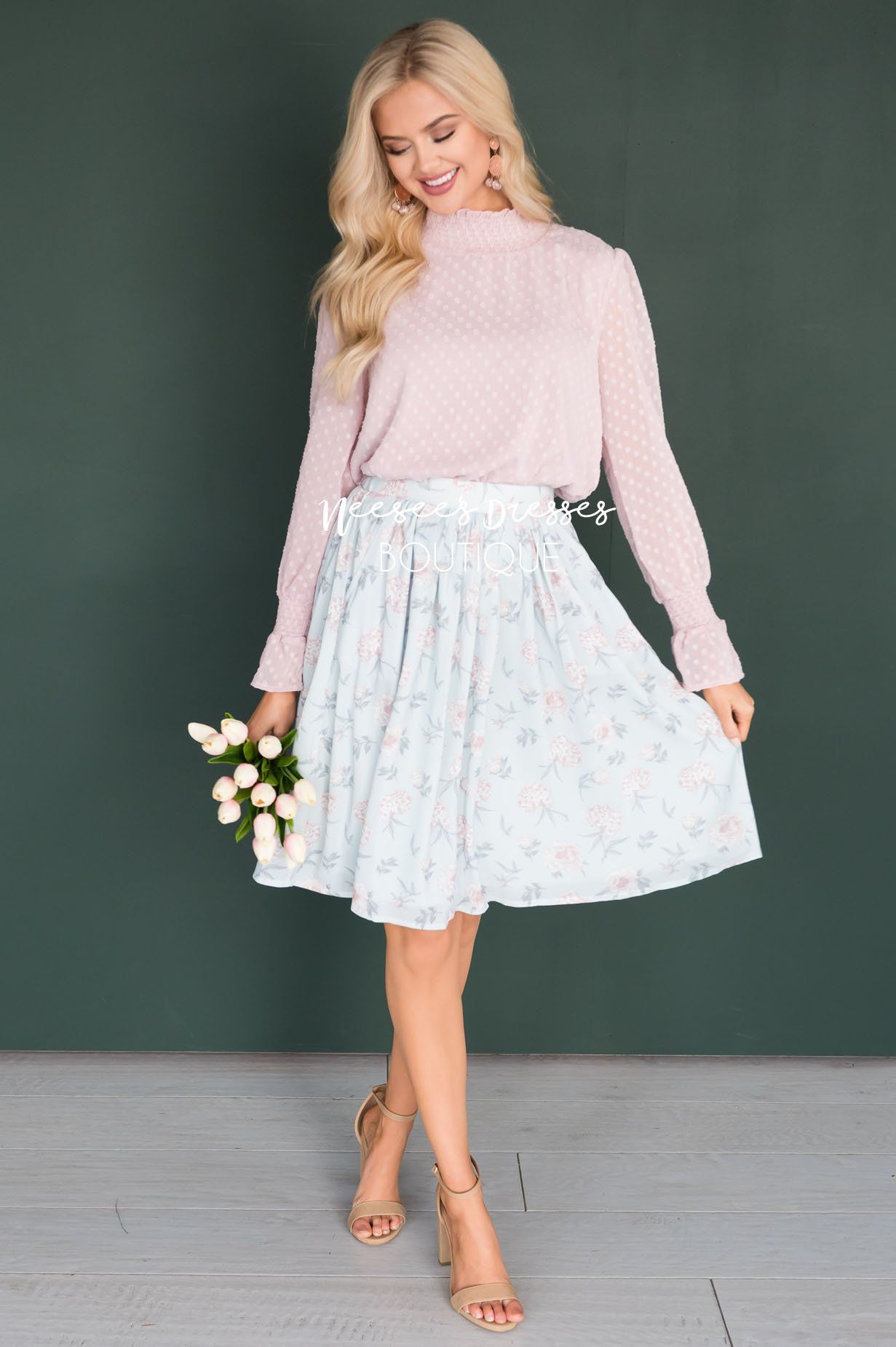 Admired Swiss Dot Modest Blouse Tops vendor-unknown