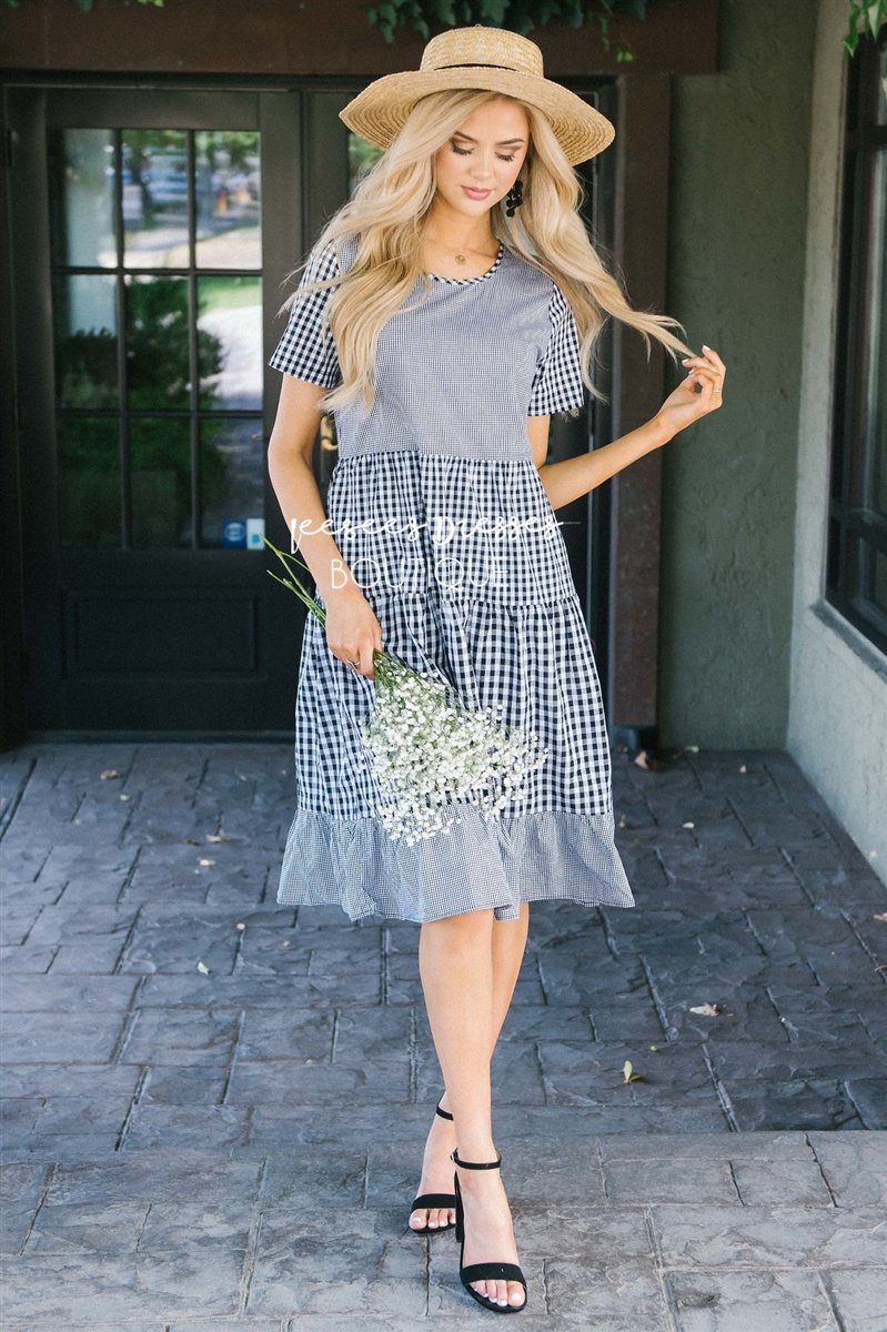 The Jillian Modest Dresses vendor-unknown S Black & White Gingham Print