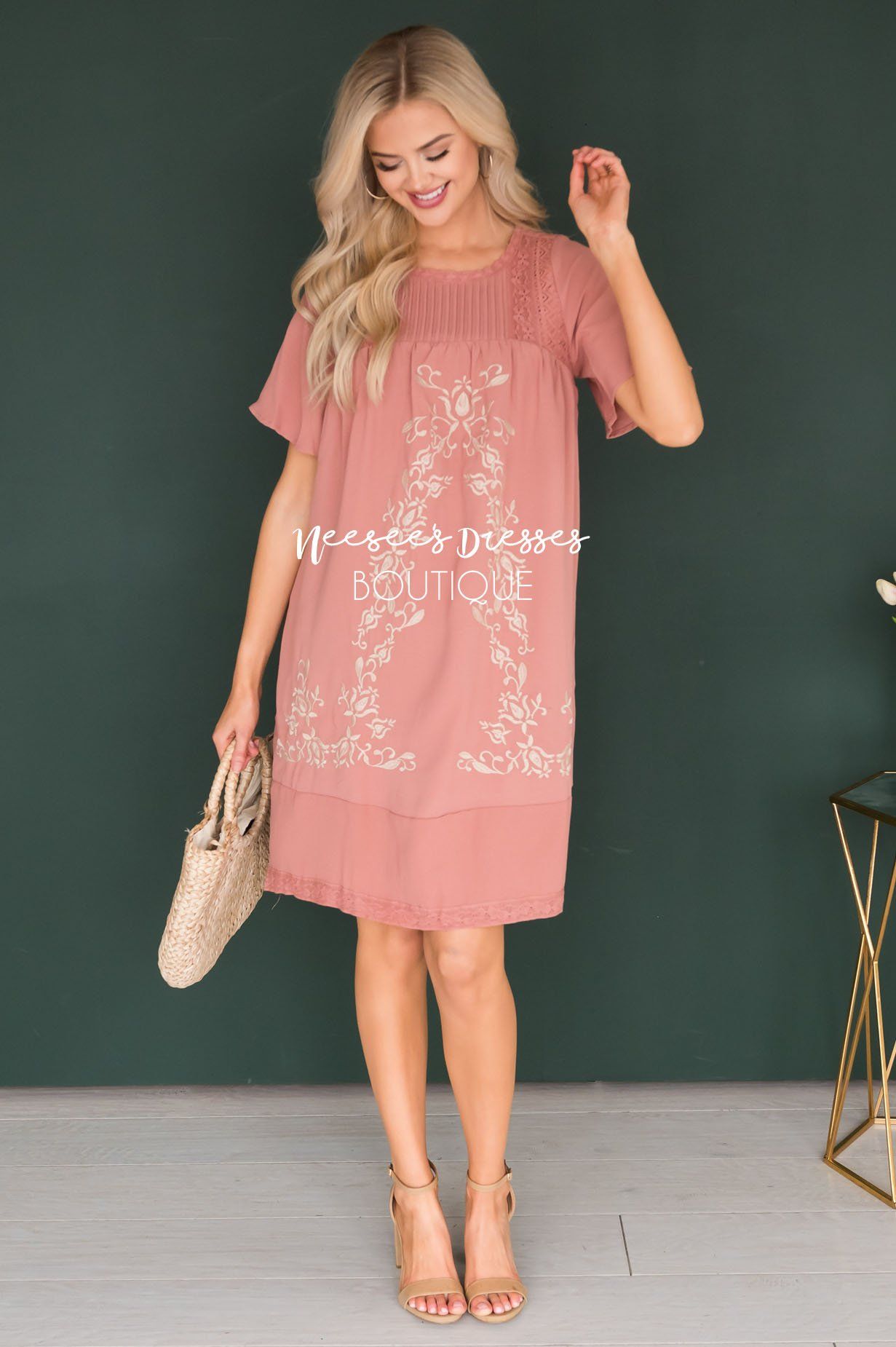 The Paige Embroidered Shift Dress Modest Dresses vendor-unknown
