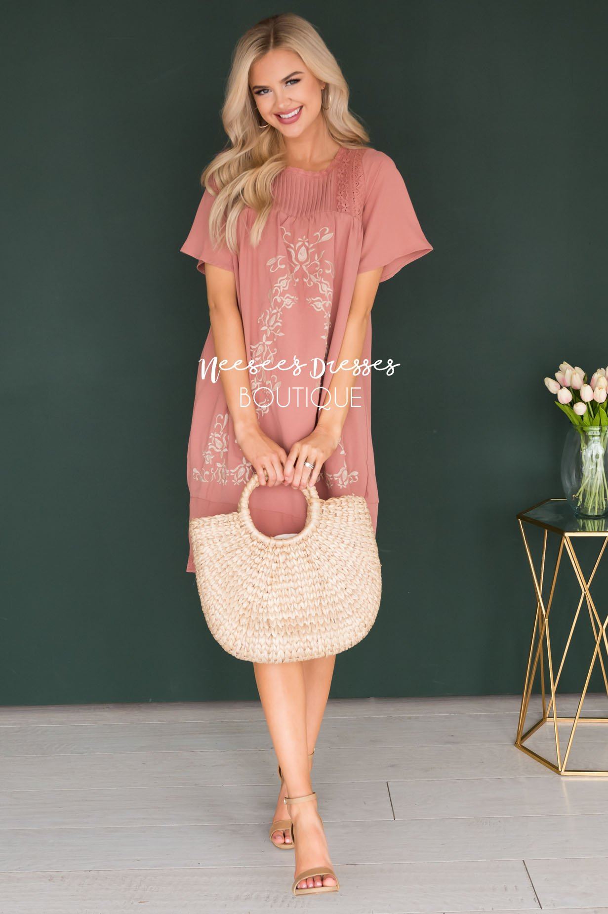 The Paige Embroidered Shift Dress Modest Dresses vendor-unknown