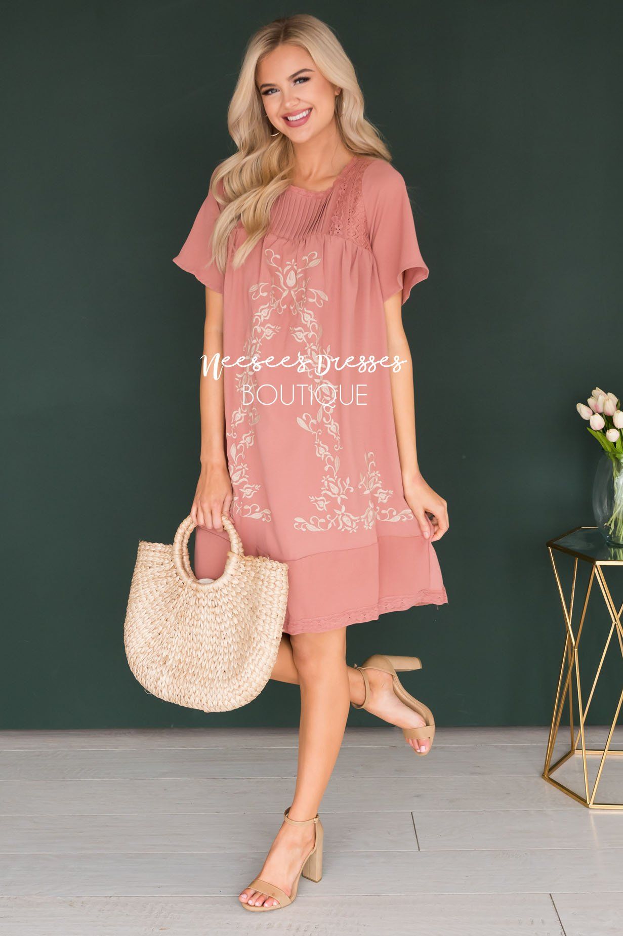 The Paige Embroidered Shift Dress Modest Dresses vendor-unknown