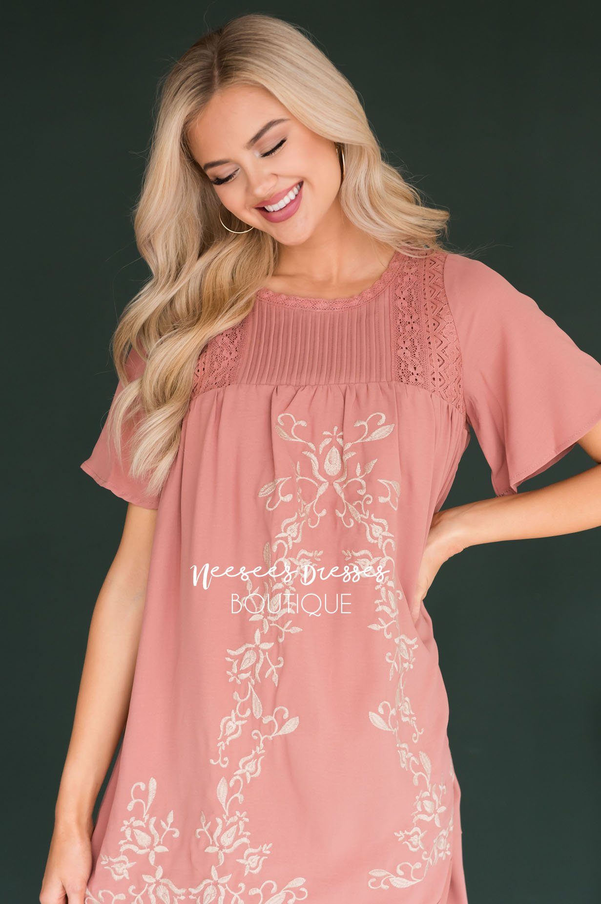 The Paige Embroidered Shift Dress Modest Dresses vendor-unknown