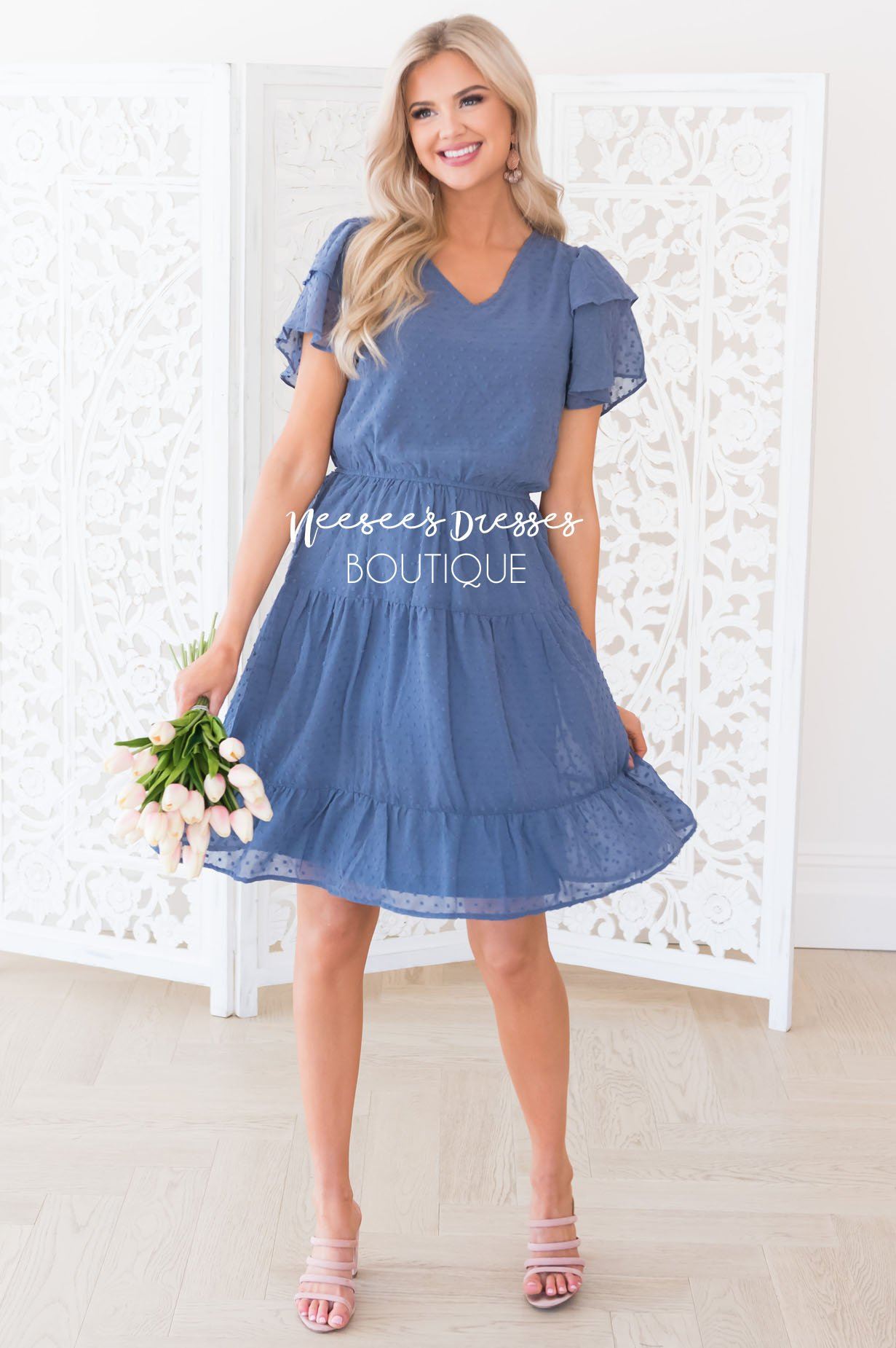 The Amy Swiss Dot Modest Dresses vendor-unknown