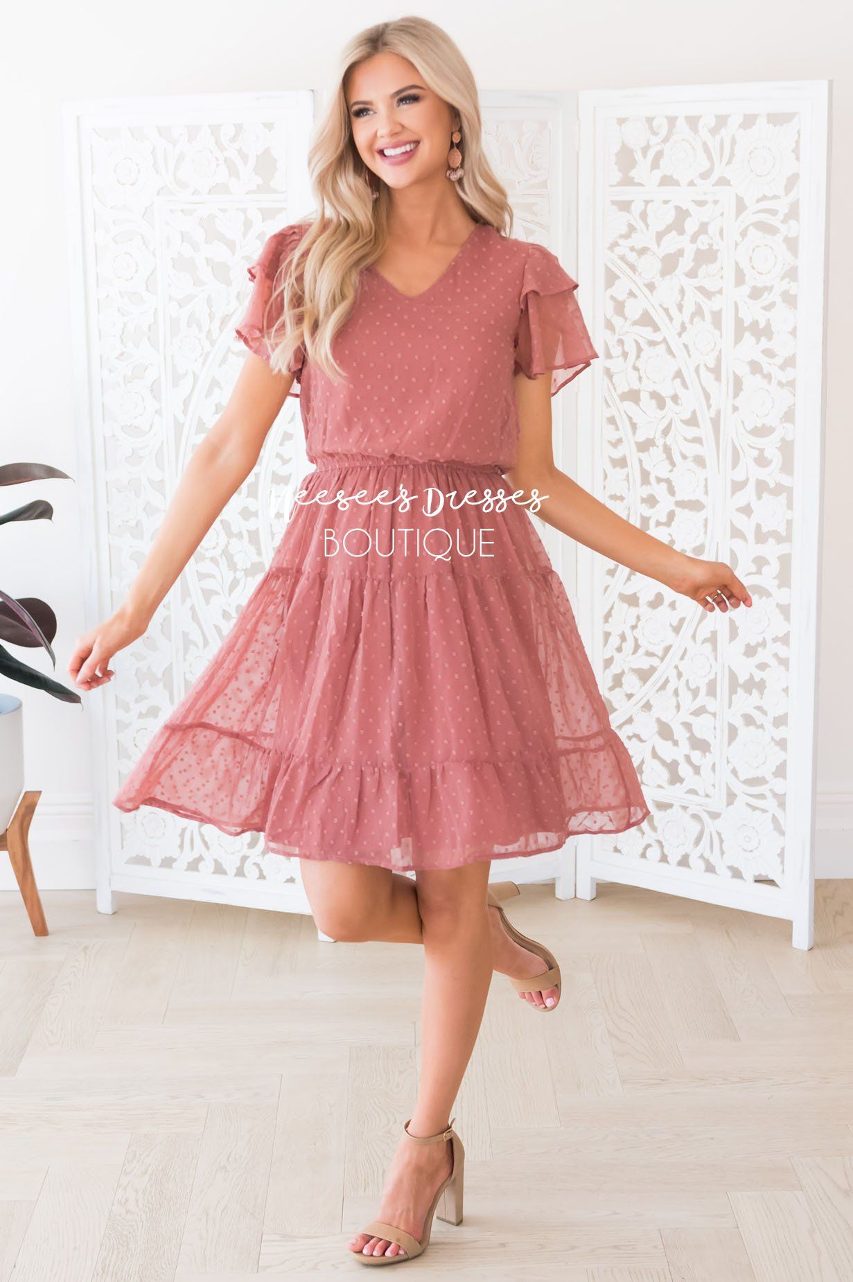 The Amy Swiss Dot Modest Dresses vendor-unknown