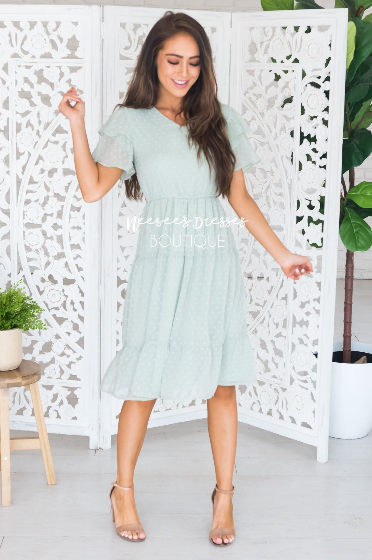 The Amy Swiss Dot Modest Dresses vendor-unknown