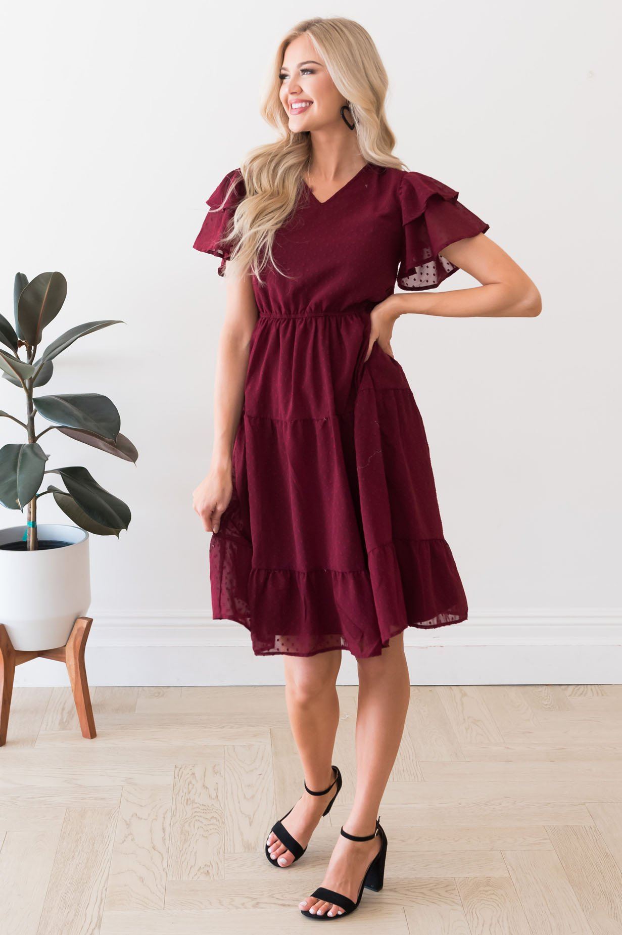 The Amy Swiss Dot Modest Dresses vendor-unknown