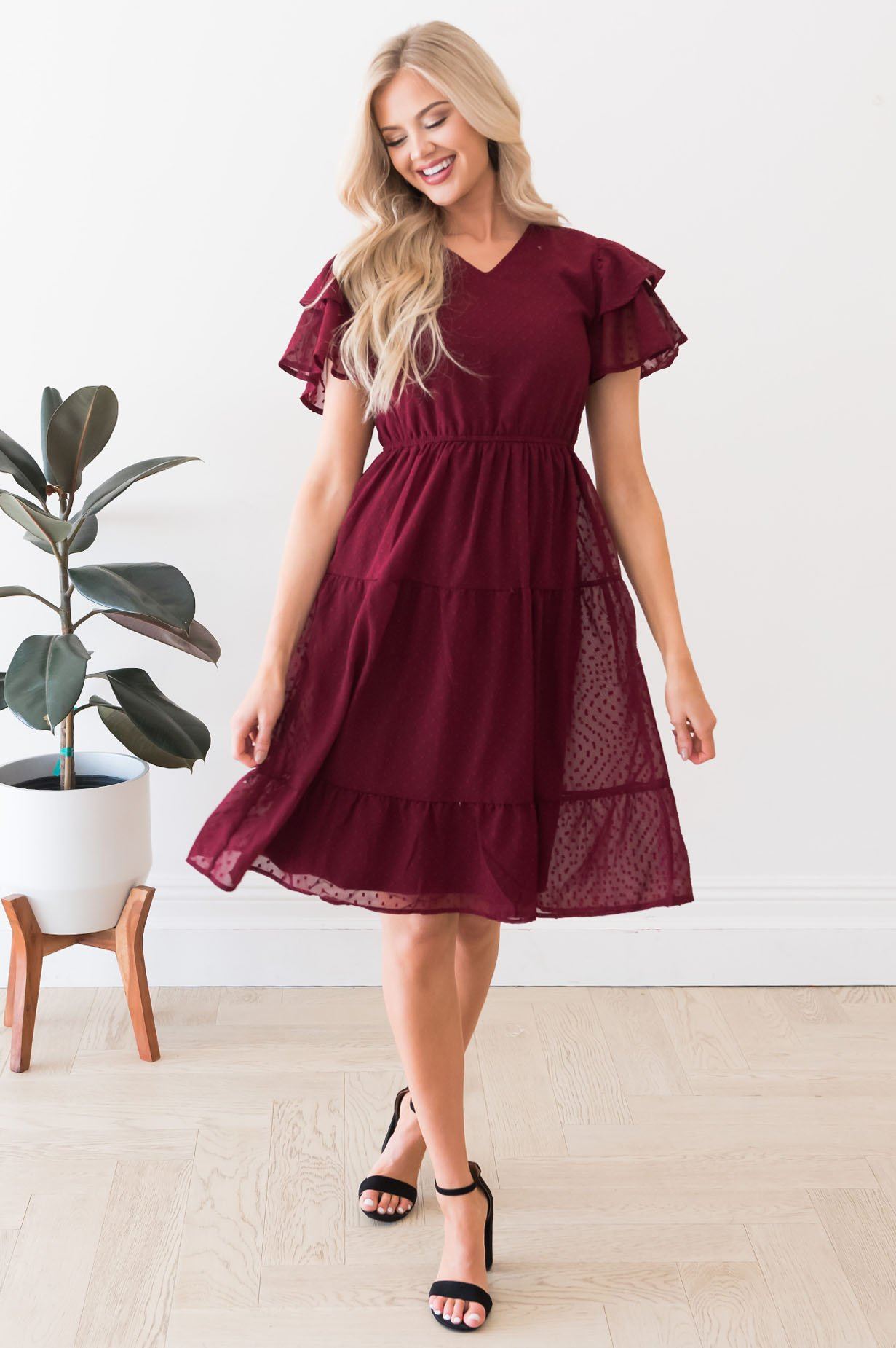 The Amy Swiss Dot Modest Dresses vendor-unknown