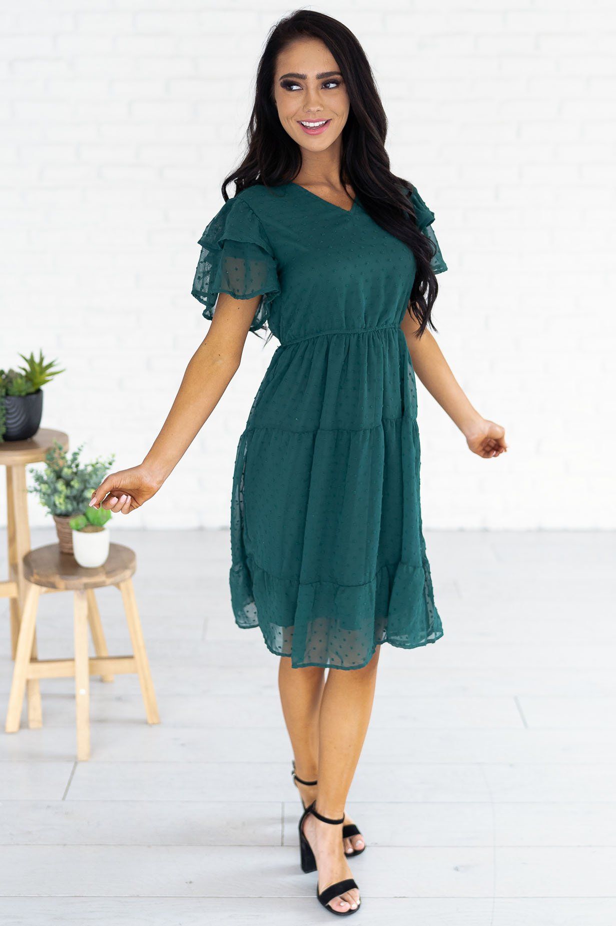 The Amy Swiss Dot Modest Dresses vendor-unknown