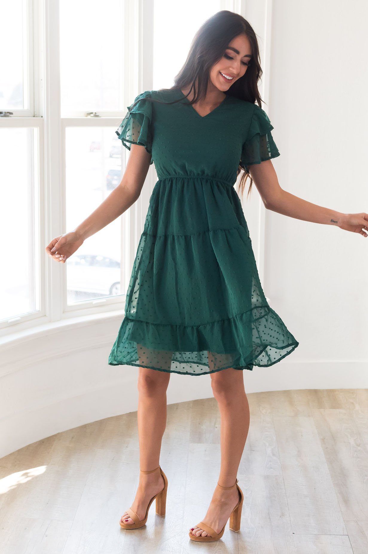 The Amy Swiss Dot Modest Dresses vendor-unknown