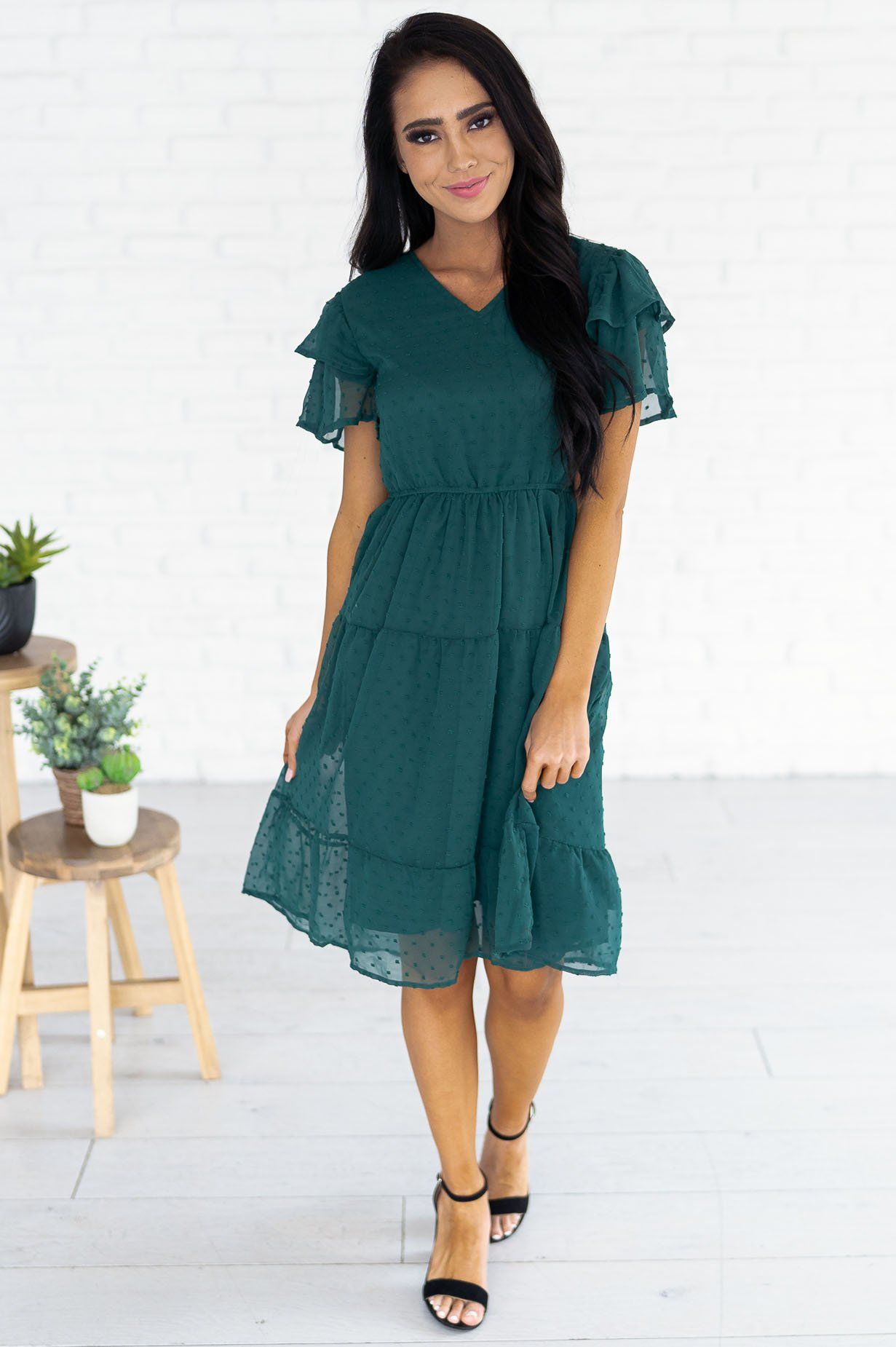 The Amy Swiss Dot Modest Dresses vendor-unknown