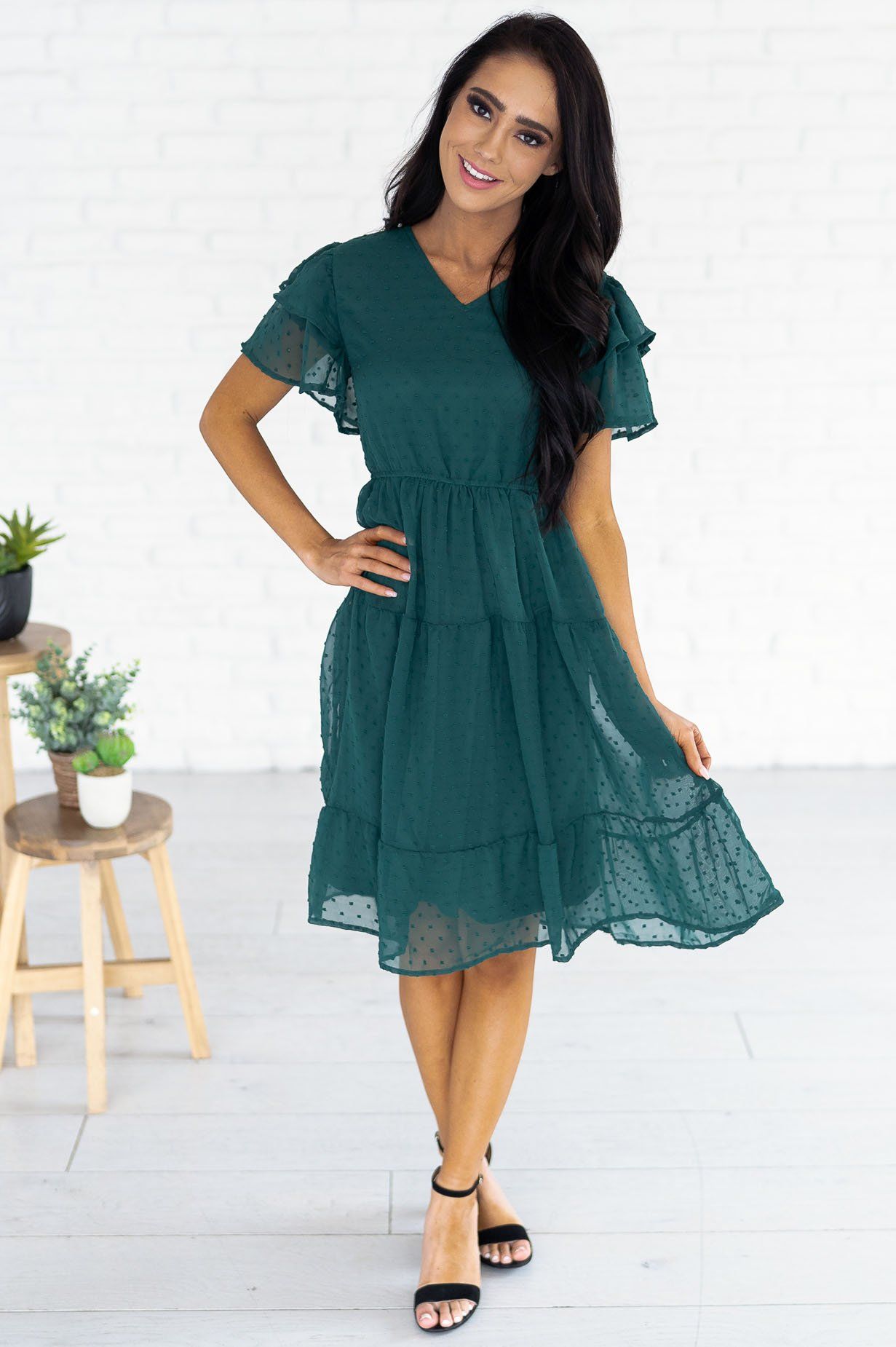 The Amy Swiss Dot Modest Dresses vendor-unknown