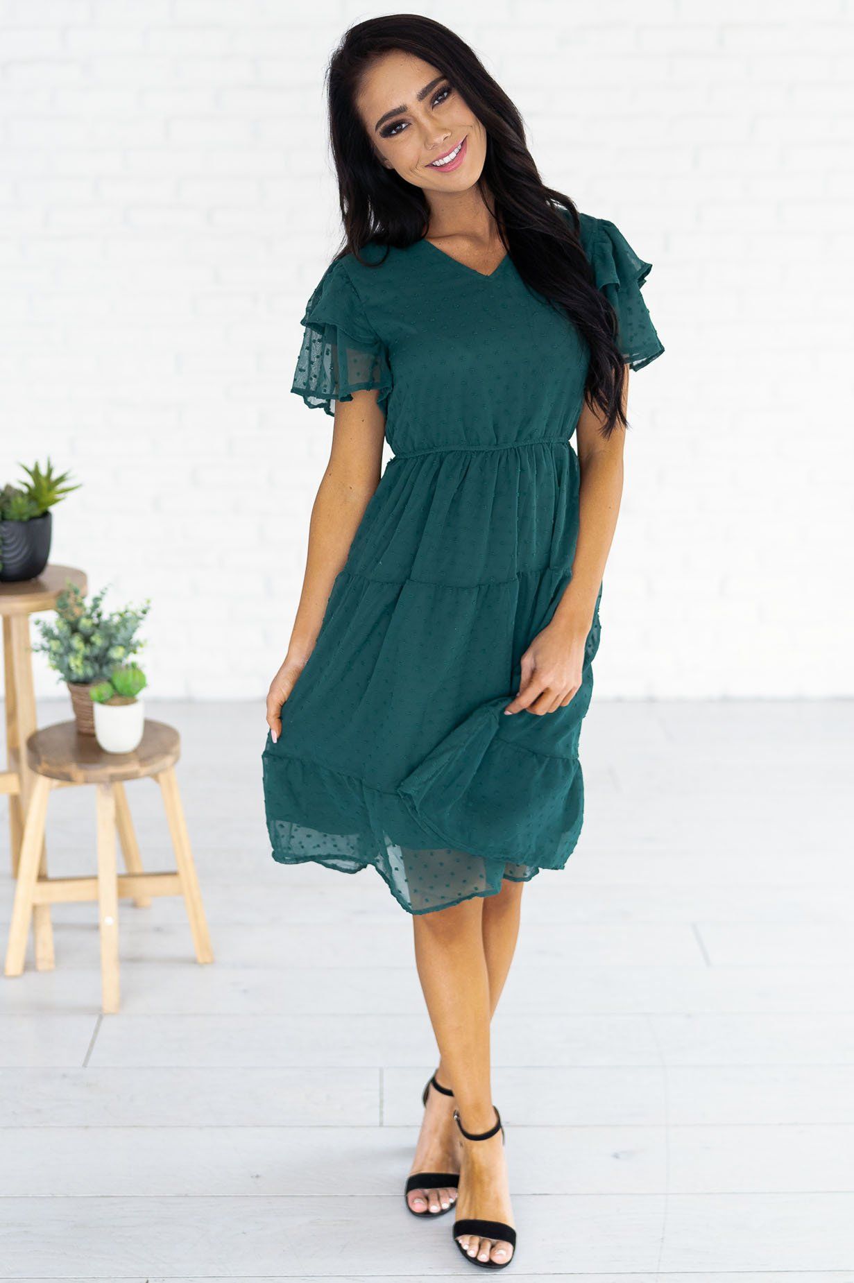 The Amy Swiss Dot Modest Dresses vendor-unknown