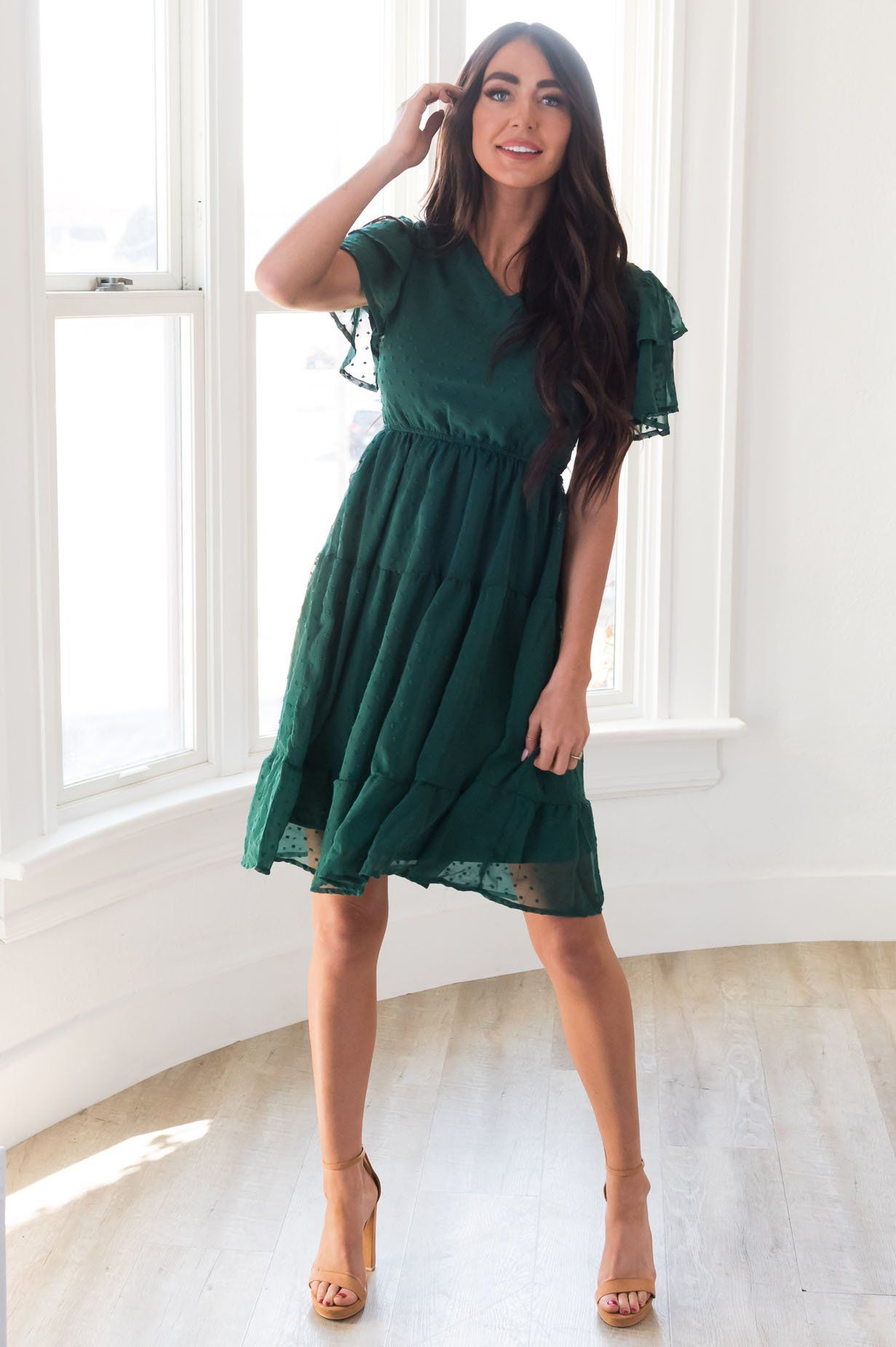 The Amy Swiss Dot Modest Dresses vendor-unknown