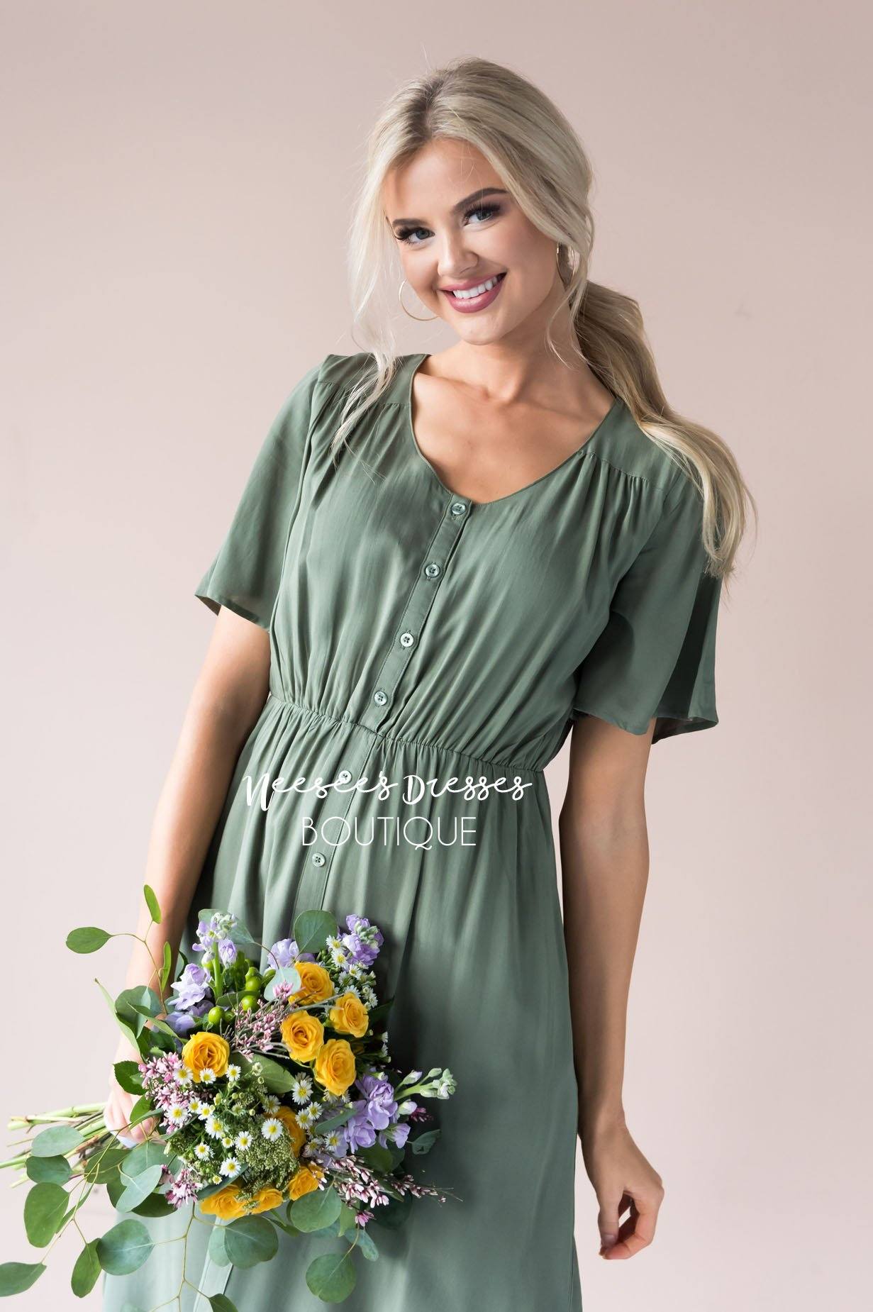 The Aria Button Dress Modest Dresses vendor-unknown