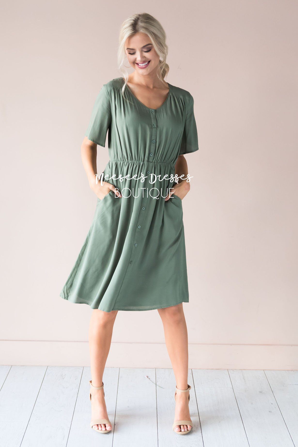 The Aria Button Dress Modest Dresses vendor-unknown