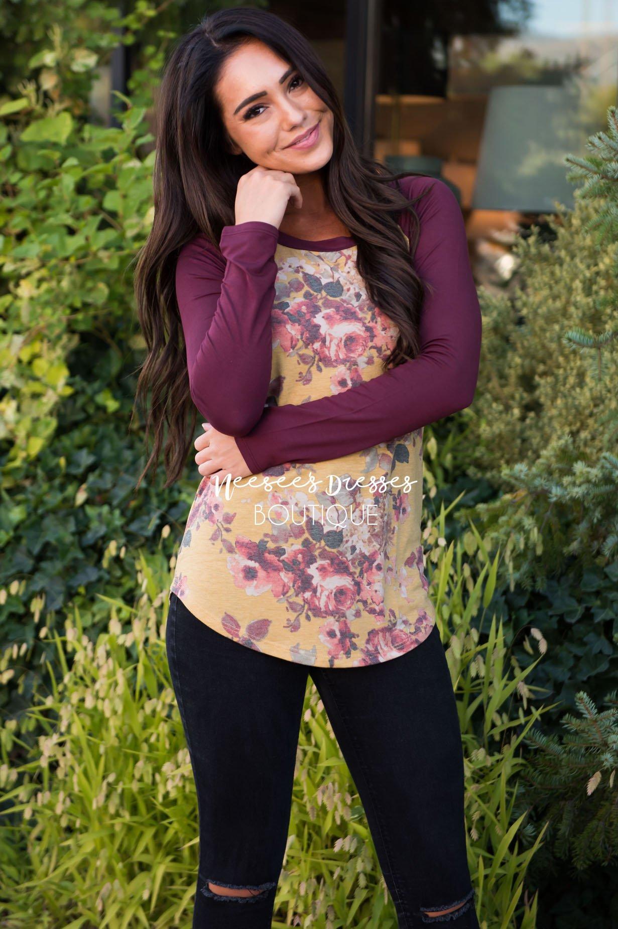 Autumn Afternoon floral top Modest Dresses vendor-unknown