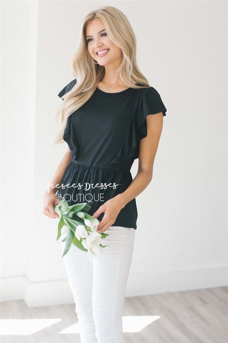 Peplum Ruffle Top Tops vendor-unknown Black S