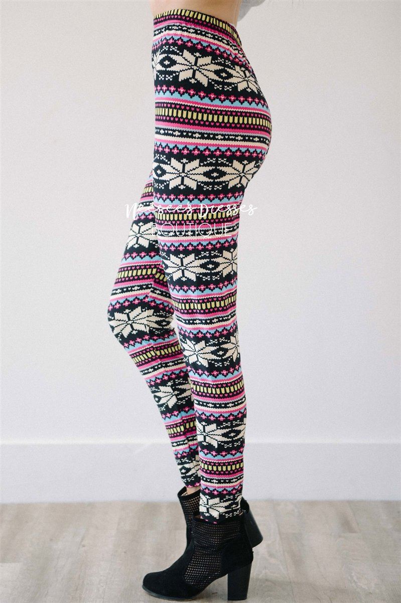 Pink Fair Aisle Christmas Leggings Accessories & Shoes vendor-unknown Pink Fair Aisle Christmas Leggings - Pink - One Size