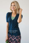 V-neck Button Front Cardigan Tops vendor-unknown Navy XS
