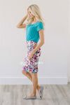 Colorful Teal Floral Pencil Skirt Skirts vendor-unknown