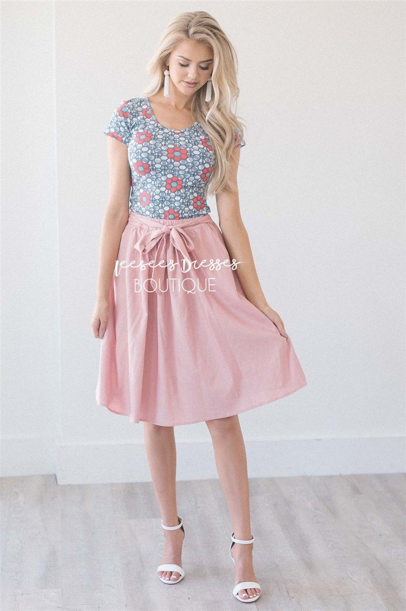 Chambray Tie Waist Skirt Skirts vendor-unknown