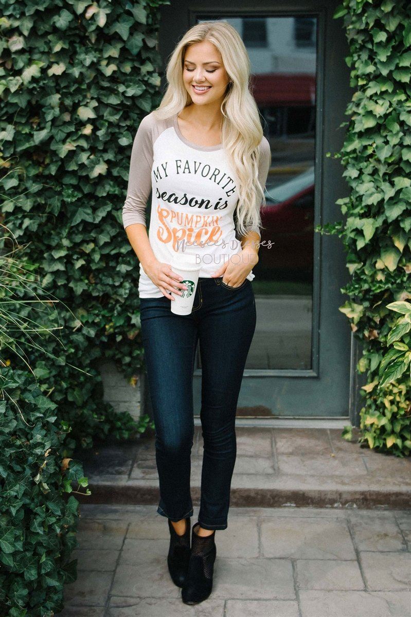 Pumpkin Spice Baseball Sleeve Top Tops vendor-unknown