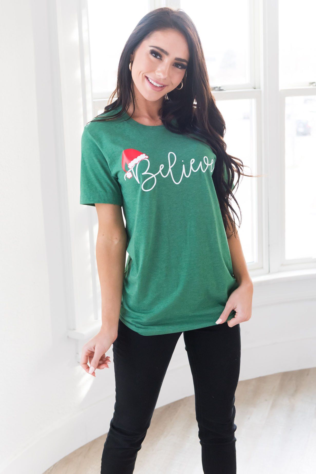 Believe Christmas Modest Tee Modest Dresses vendor-unknown