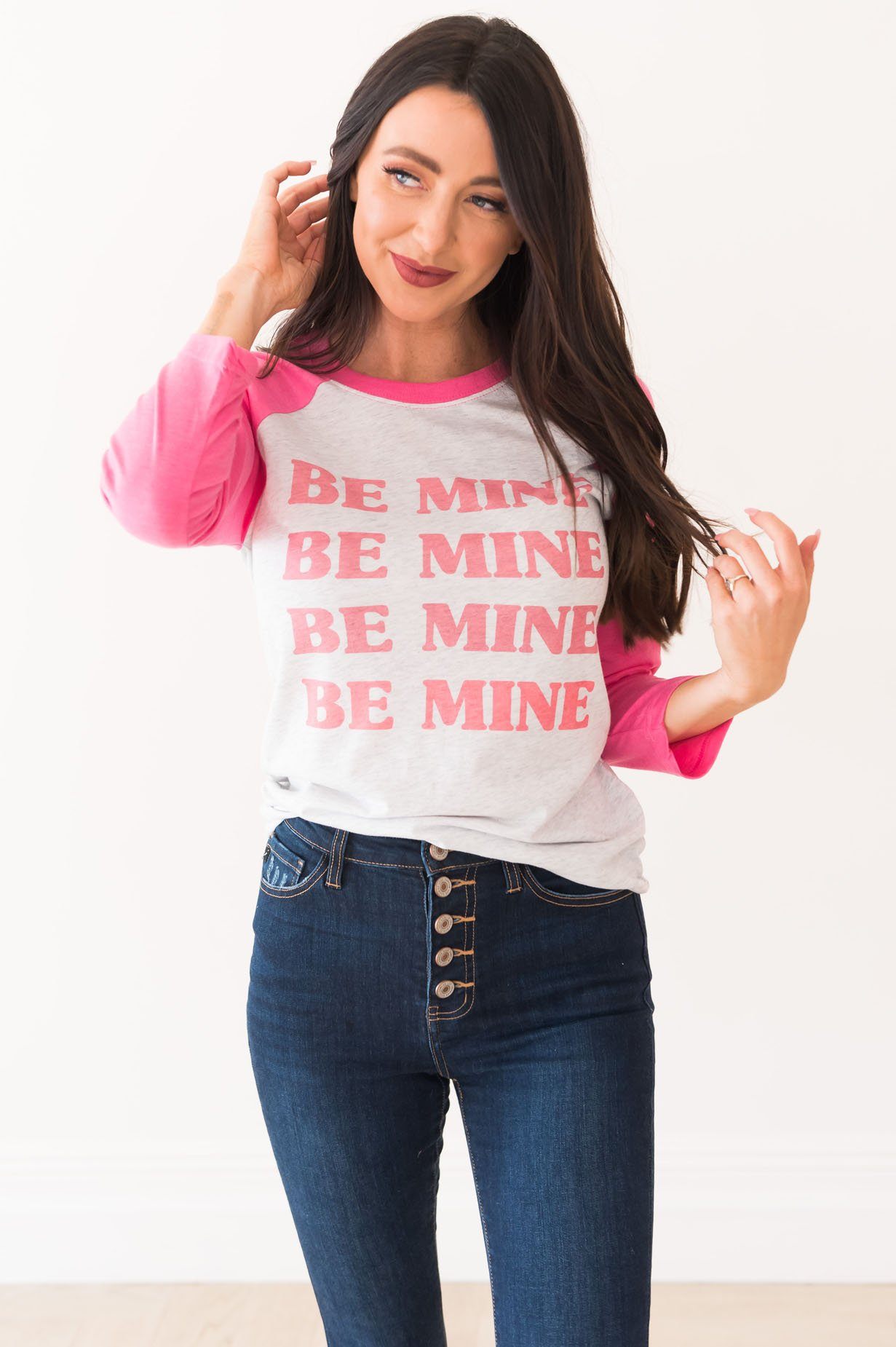 Be Mine Modest Baseball Tee Modest Dresses vendor-unknown