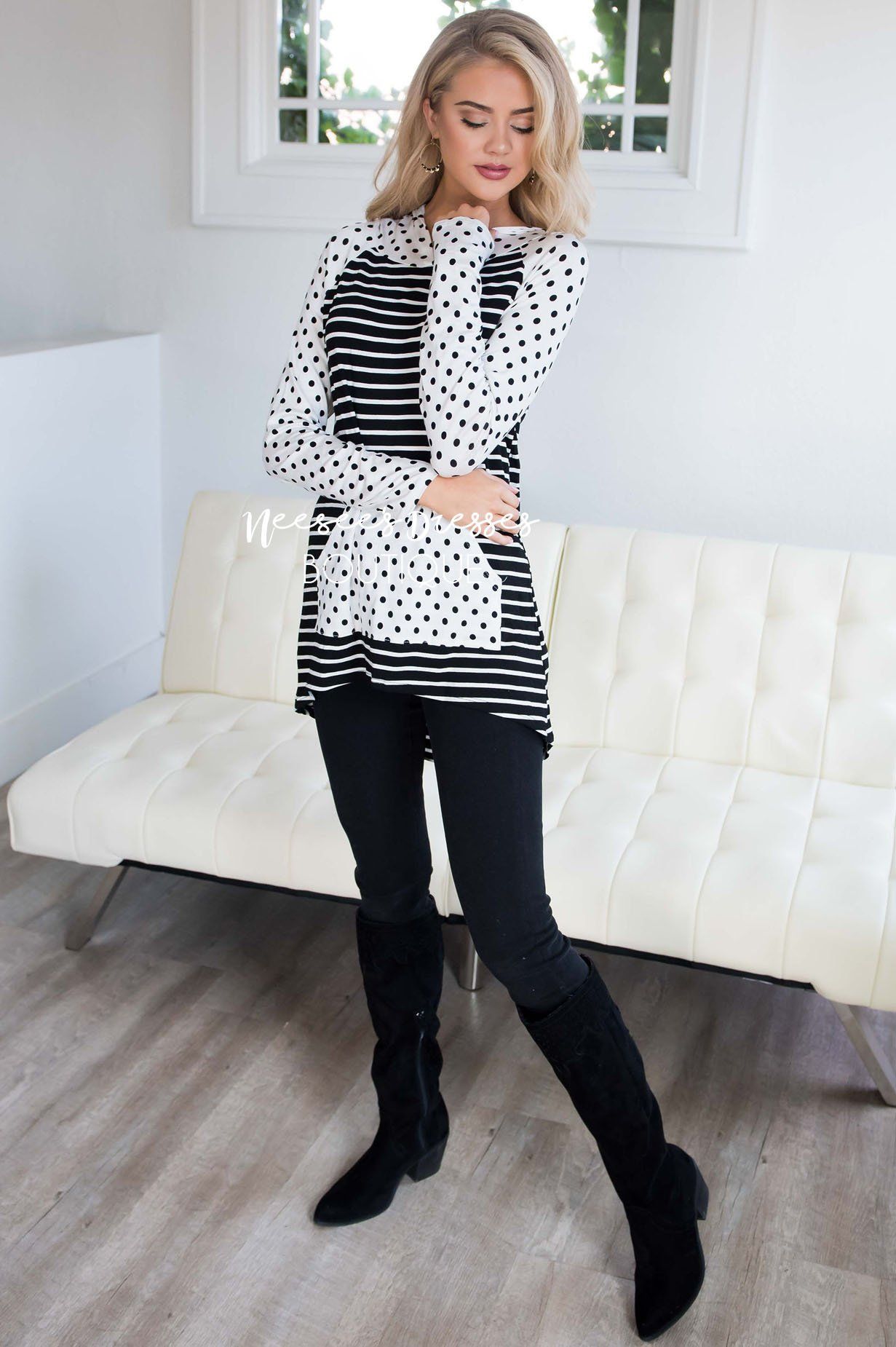 Striped Polka Dot Sleeve Hoodie Tops vendor-unknown