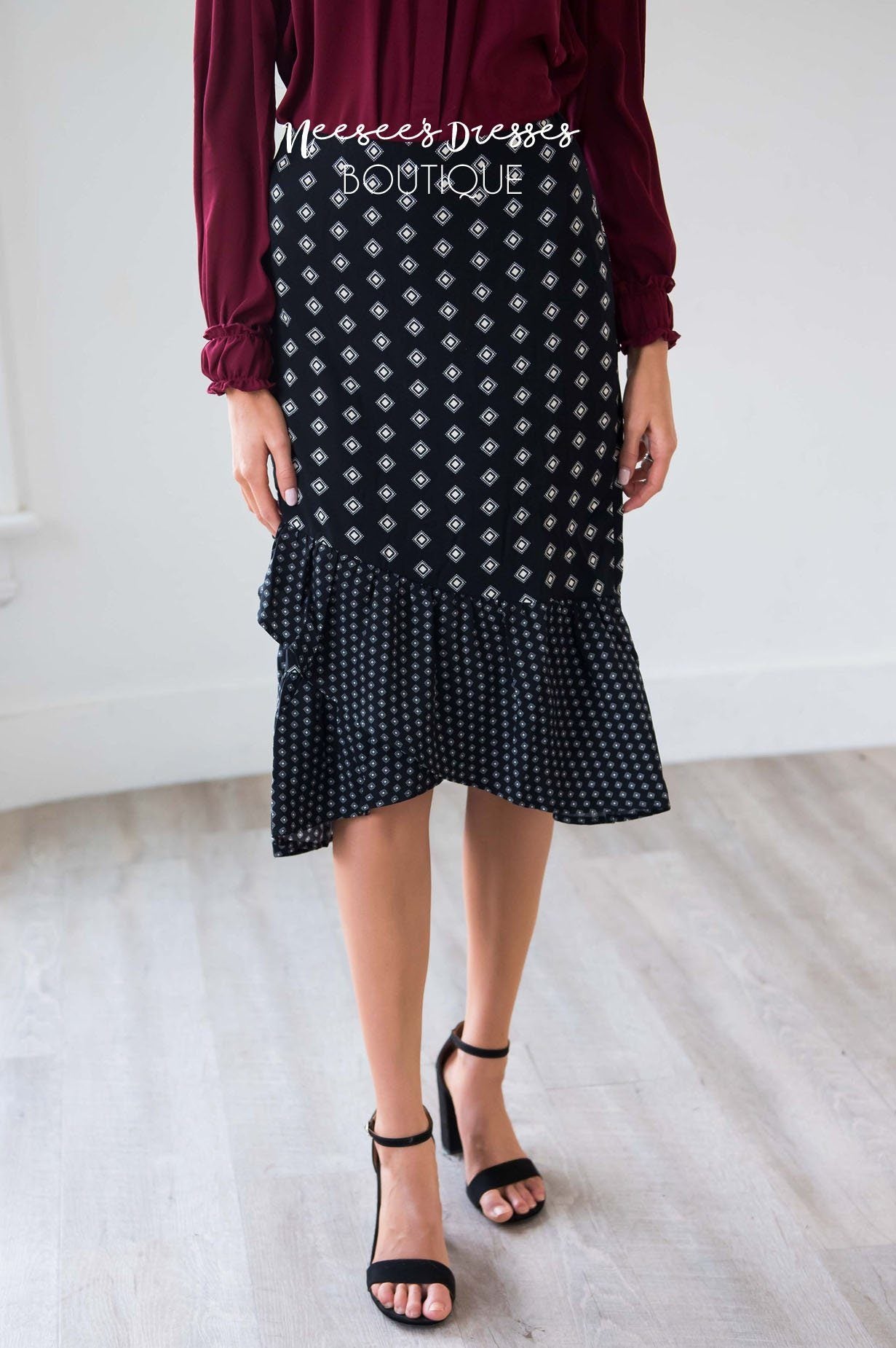 Twin Print Ruffle Hem Skirt Skirts vendor-unknown