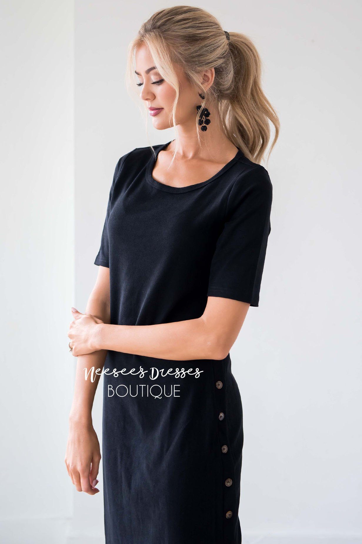 The Rosemary Button Detail Dress Modest Dresses vendor-unknown