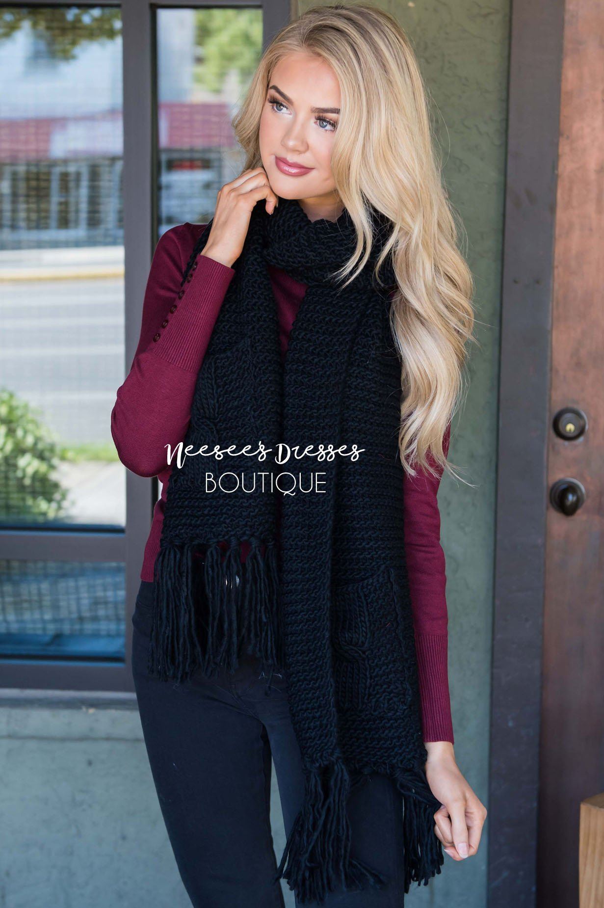 Chunky Knit Pocket Tassel Scarf Accessories & Shoes Leto Accessories