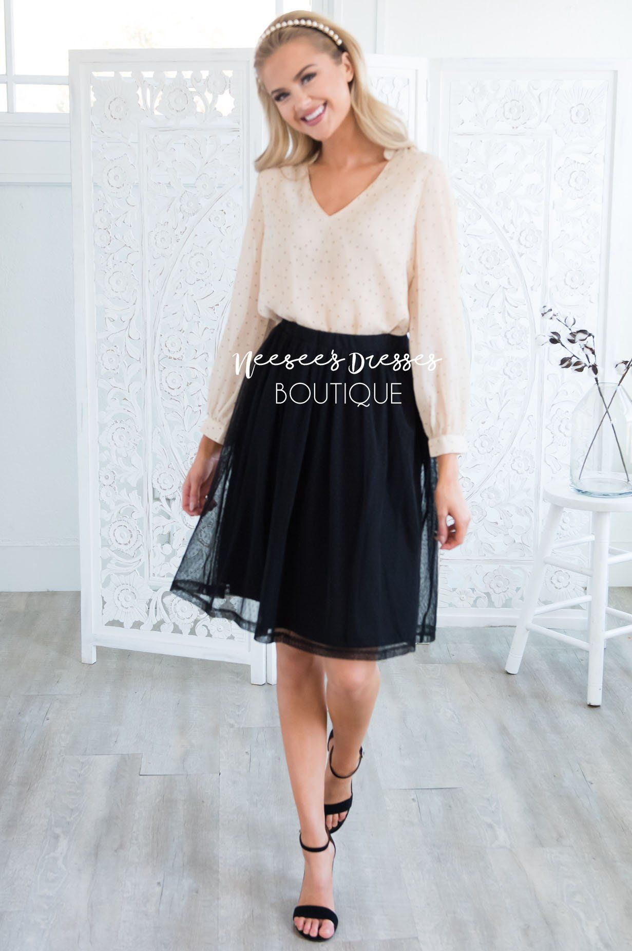 Black Dotted Tulle Skirt Skirts vendor-unknown