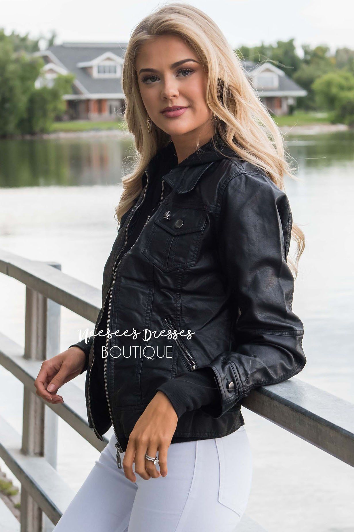 Chic Pleather Bomber Jacket Tops vendor-unknown